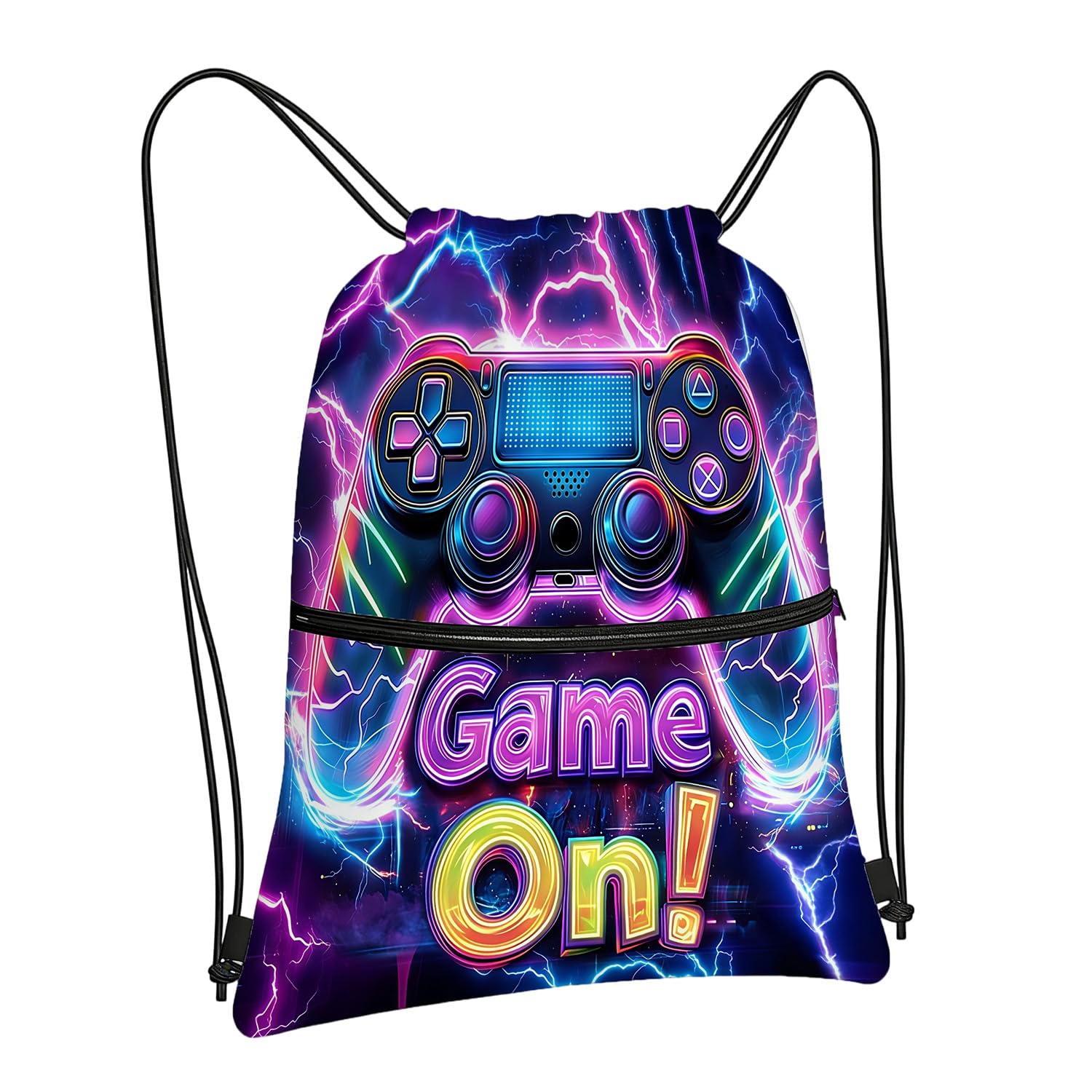 Xutanek Drawstring Bags for Boys, Video Game Themed Swimming Bag with Zipper Pocket, Gym Bags for Swimming School Picnic Fitness, Large Capacity Backpack, Ideal for PE School Travel Beach (C)