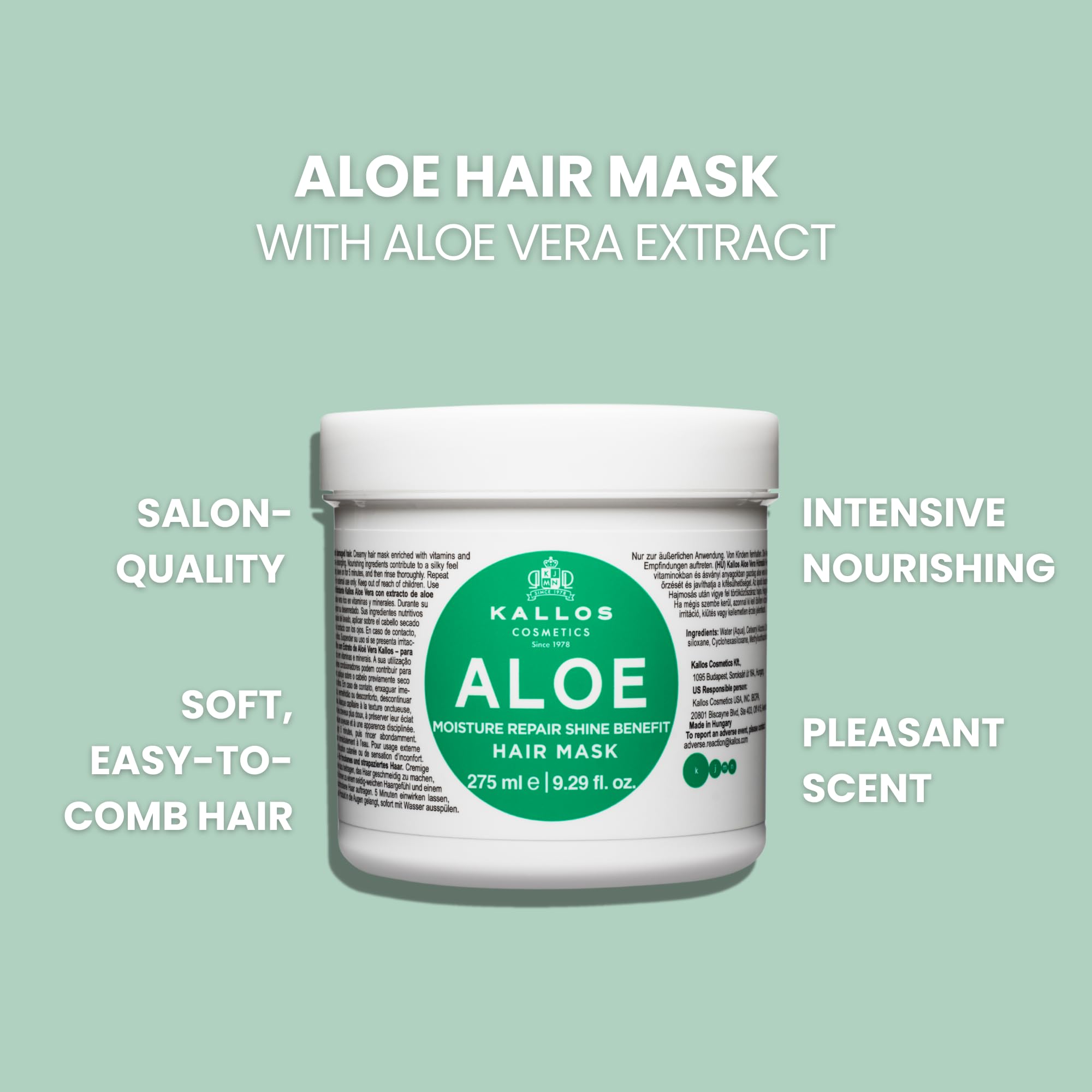 Amazon.com : Kallos KJMN Aloe Moisture Repair Shine Hair Mask with Aloe Vera  Extract & Vitamins 275 ml - 9,29 Fl Oz : Beauty & Personal Care