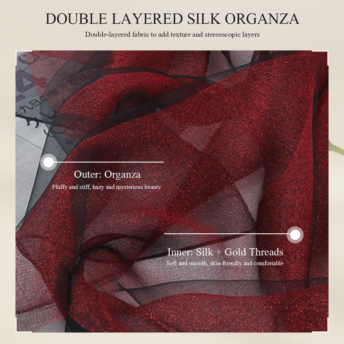 LumiSyne Foulard En Soie Organza à Double Épaisseur Femme Scintillants Écharpes Et Châles Pour Robe De Soirée Couleur Unie Avec Fil Dorée Tulle Léger Étole Magnifique Pour Mariage Mariée Fêtes