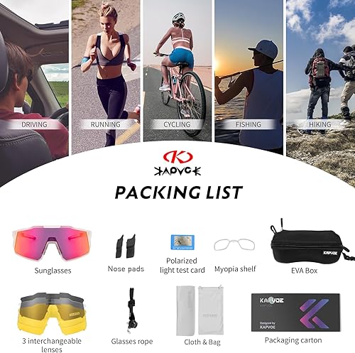 Miniatura 4 de KAPVOE Gafas de ciclismo polarizadas con 1 lente o 4 lentes intercambiables Tr90 Marco para hombres mujeres gafas de sol deportivas bicicleta