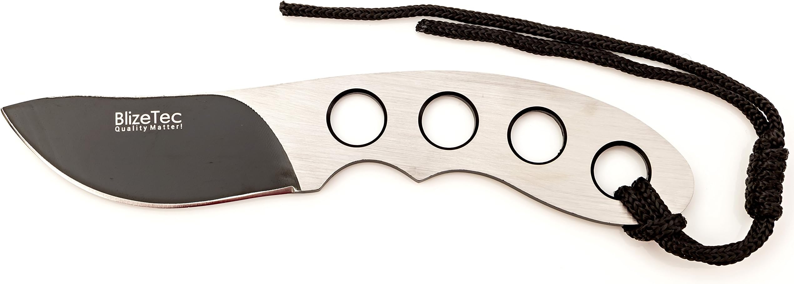 BlizeTec Fixed Blade Hunting Knife: Titanium Coated Black Blade, Stainless Steel Handle with Emergency Lanyard