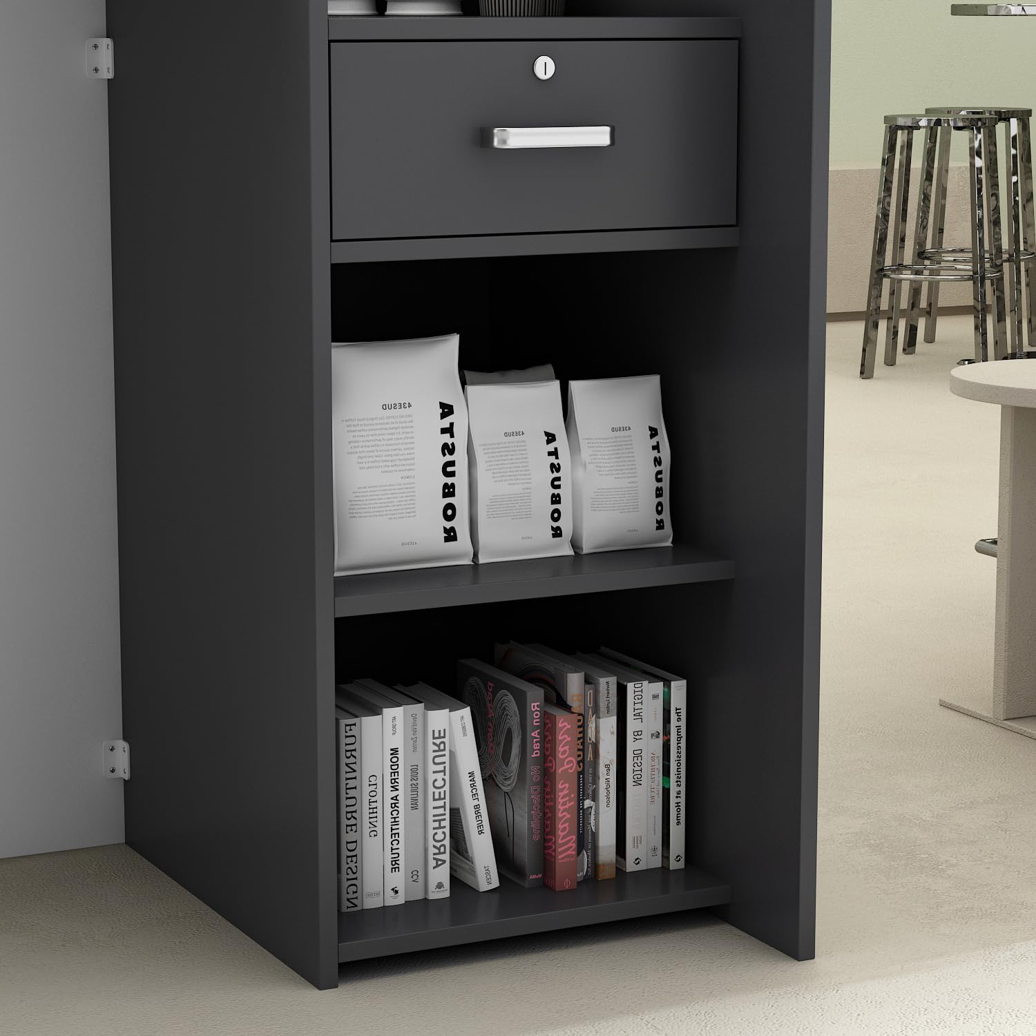 Banco reception Cassettiera con ripiano e cassetto, bancone patchwork nero-grigio, MDF, 40 x 121 x 110 cm