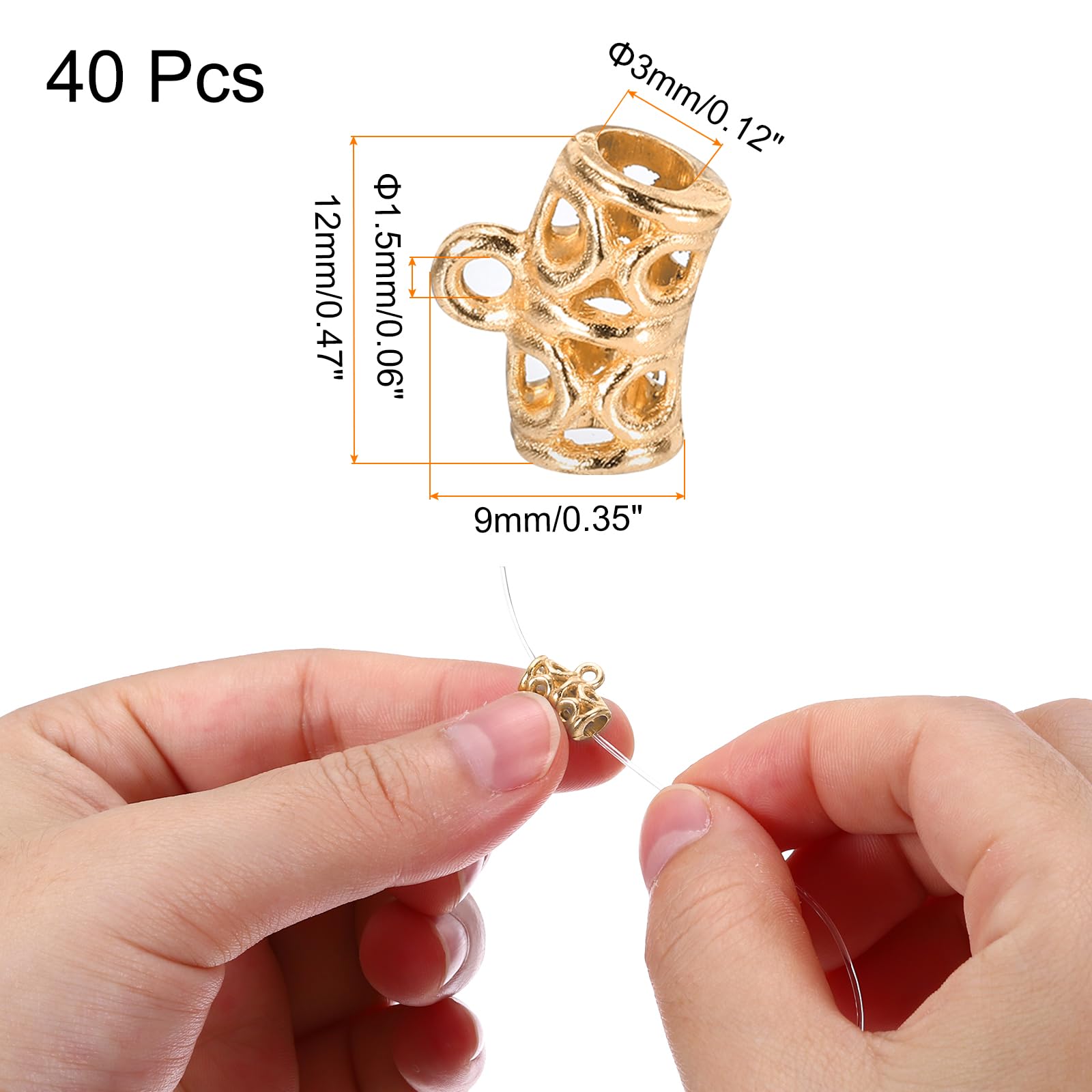 PATIKIL Spacer Bail Bead, 40 Pcs Spacer Beads Charms Holder Bracelet Tube Beads Hanger for Necklace Jewelry DIY Making K Gold - Image 2