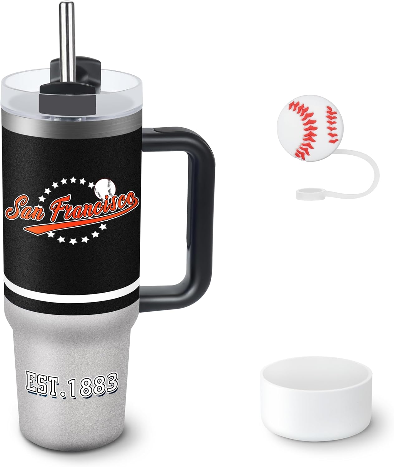 Tumbler 30oz Straight Skinny Car Cups With Insulated Cup Sleeve Portable Handle, Sports Travel Coffee Mug, Stainless Steel, Insulated,Classic Collection Gifts for Fans