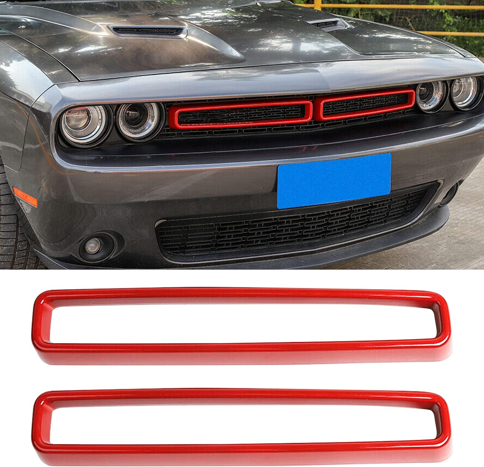 F FINEC 2PCS Front Grill Mesh Grille Inserts ABS Trim Cover Kit for 2015-2021 Dodge Challenger Car, Exterior Accessories Decoration, (Red)
