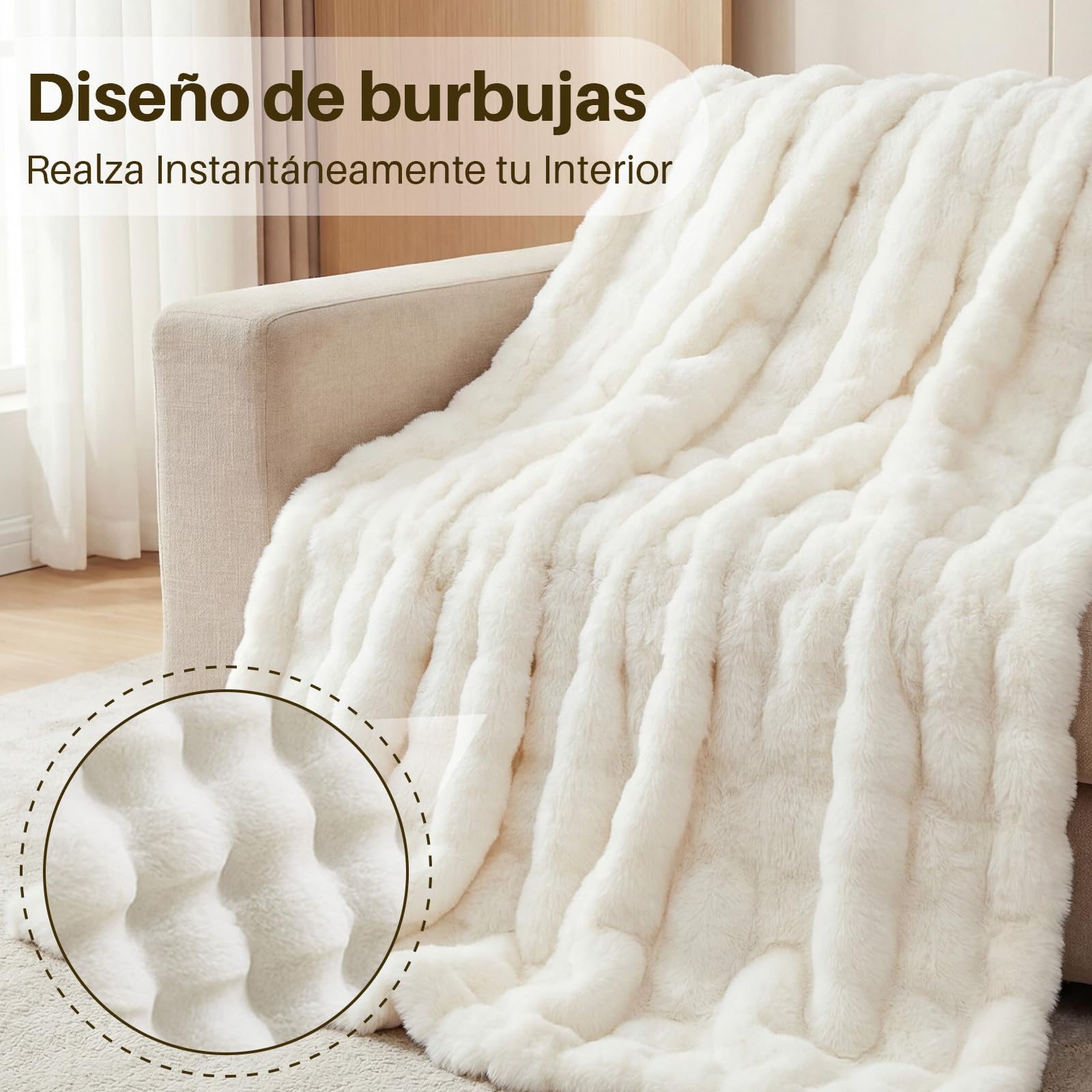 SHANNA Manta Sofa de Felpa de Conejo Super Suave Cálida, Gruesa Franela 1000 g/m² Manta Cama Multifuncional Esponjosa para Dormitorio Sofá Viajes Niños Camping Blanket(Blanco, 130 x 160 cm)
