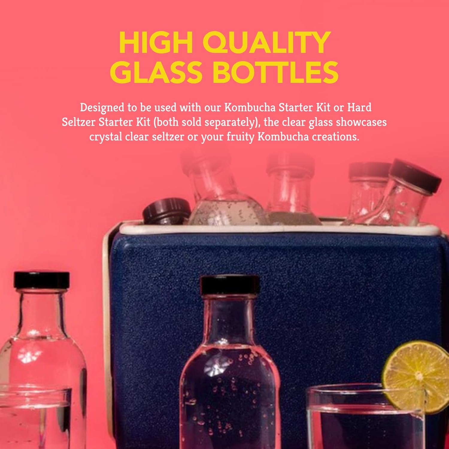 Craft A Brew - Kombucha Bottling Kit - For At Home Brewing - For Bottling & Carbonating Kombucha & Hard Seltzers - Glass Bottles & Poly-Seal Twist-Off Caps - Reusable - 8 Pack - 16oz Bottles