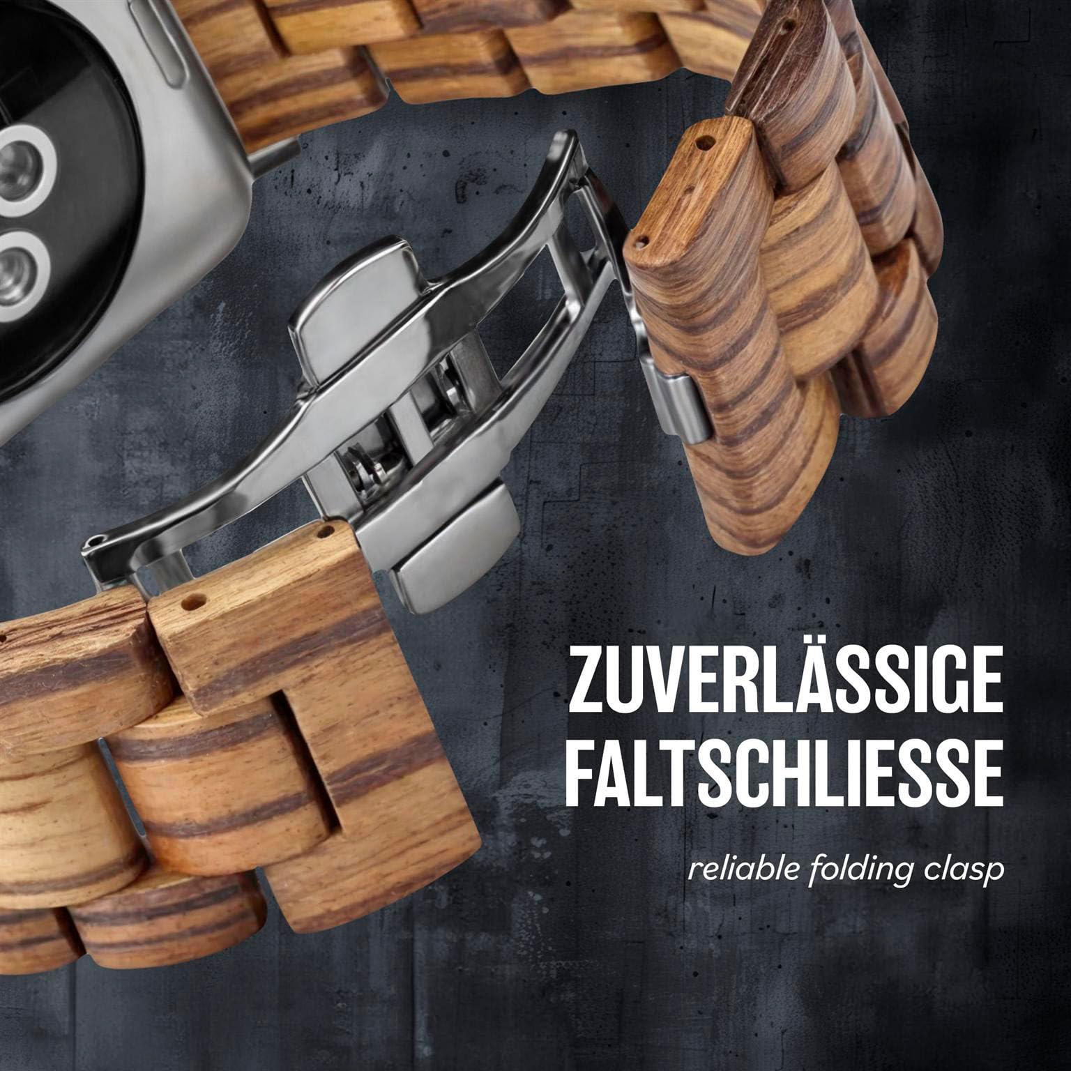 ONEFLOW Timber Strap Bracelet à maillons en bois pour homme avec boucle déployante Bracelet en bois iWatch classique