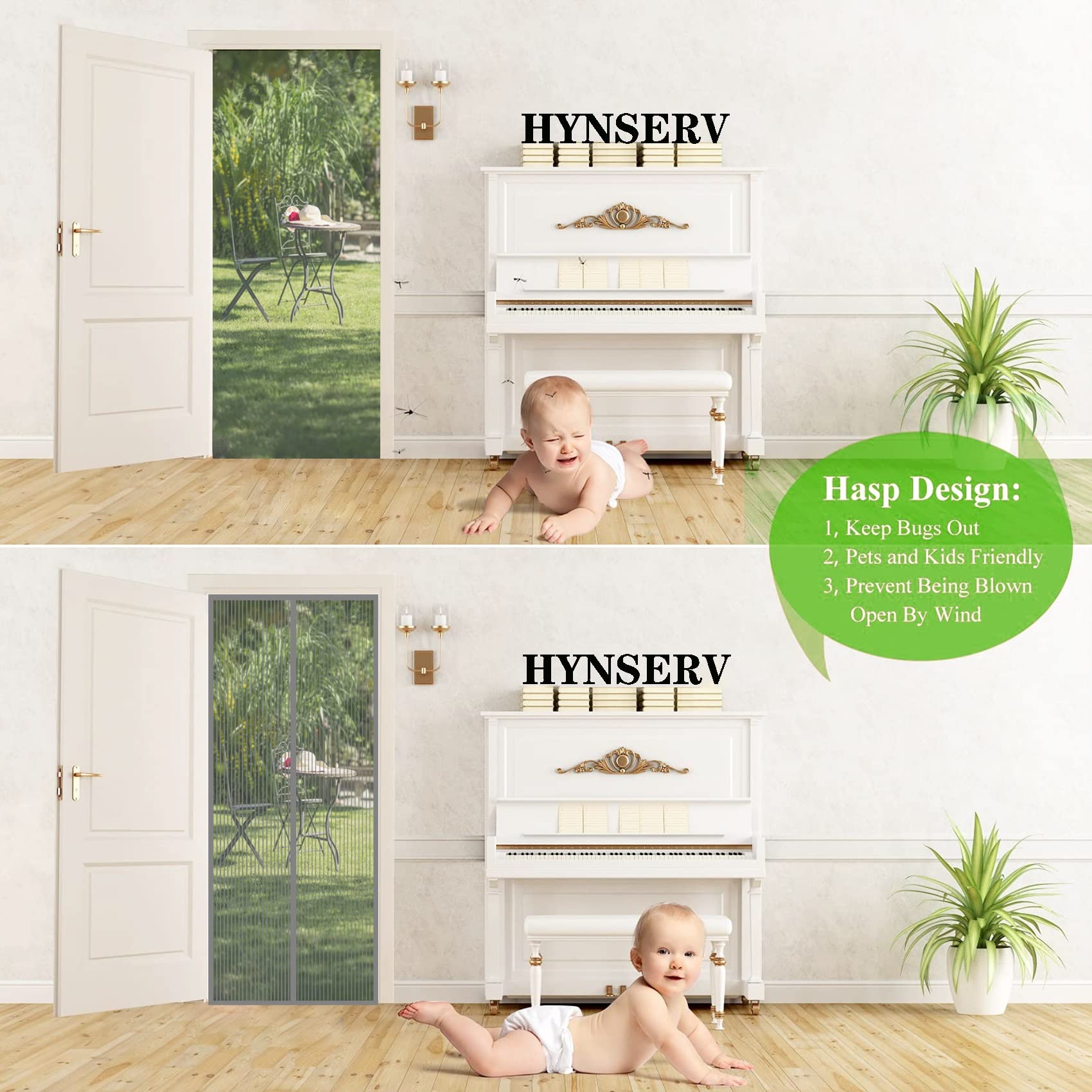 KOUDU Moustiquaire Porte Fenetre AimantéE, 205x245cm(81x96inch) Store Moustiquaire Fermeture Automatique Facile à Installer Fermeture Automatique Pour Enfants Et Animaux De Compagnie, Blanc