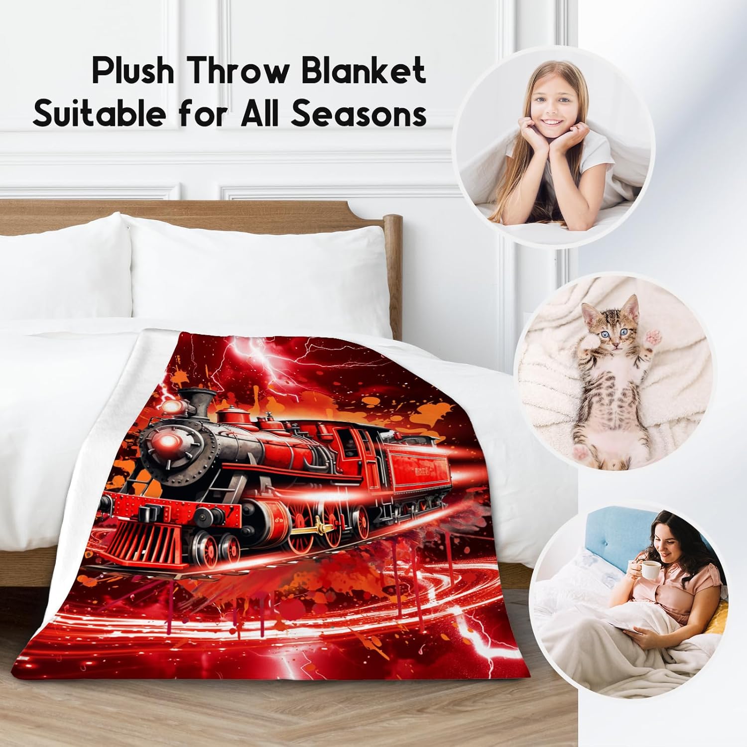 Kids Blanket - Train Gifts for Boys Men - 60x80 Inches Soft Plush Fleece Throw Blankets for Couch Bed