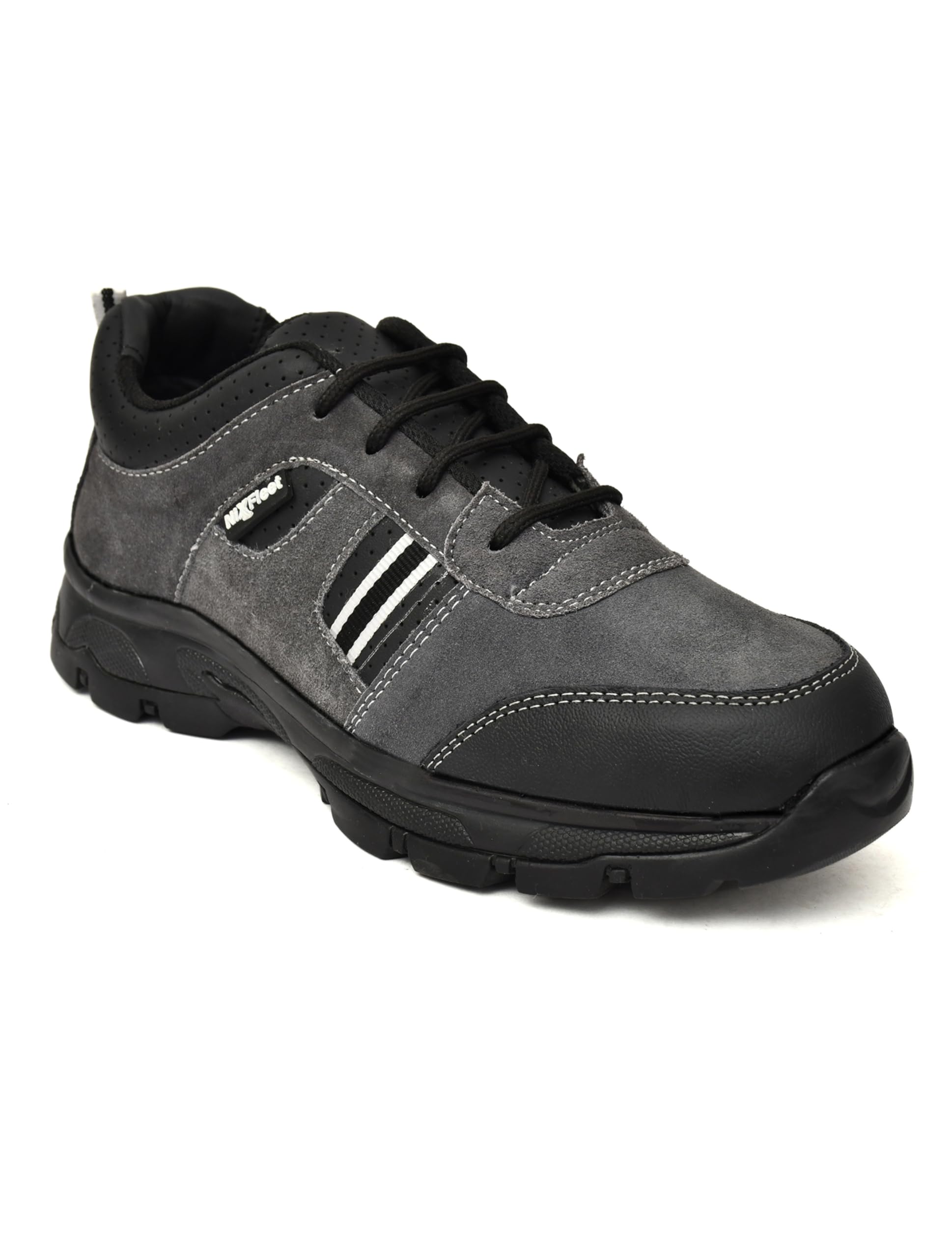 NIXFLEET UrbanShield Suede Leather Safety Shoes For Men With Steel Toe Stylish And Comfortable | Lightweight | Heavy Duty Safety shoes With Slip Resistant Grey UK10