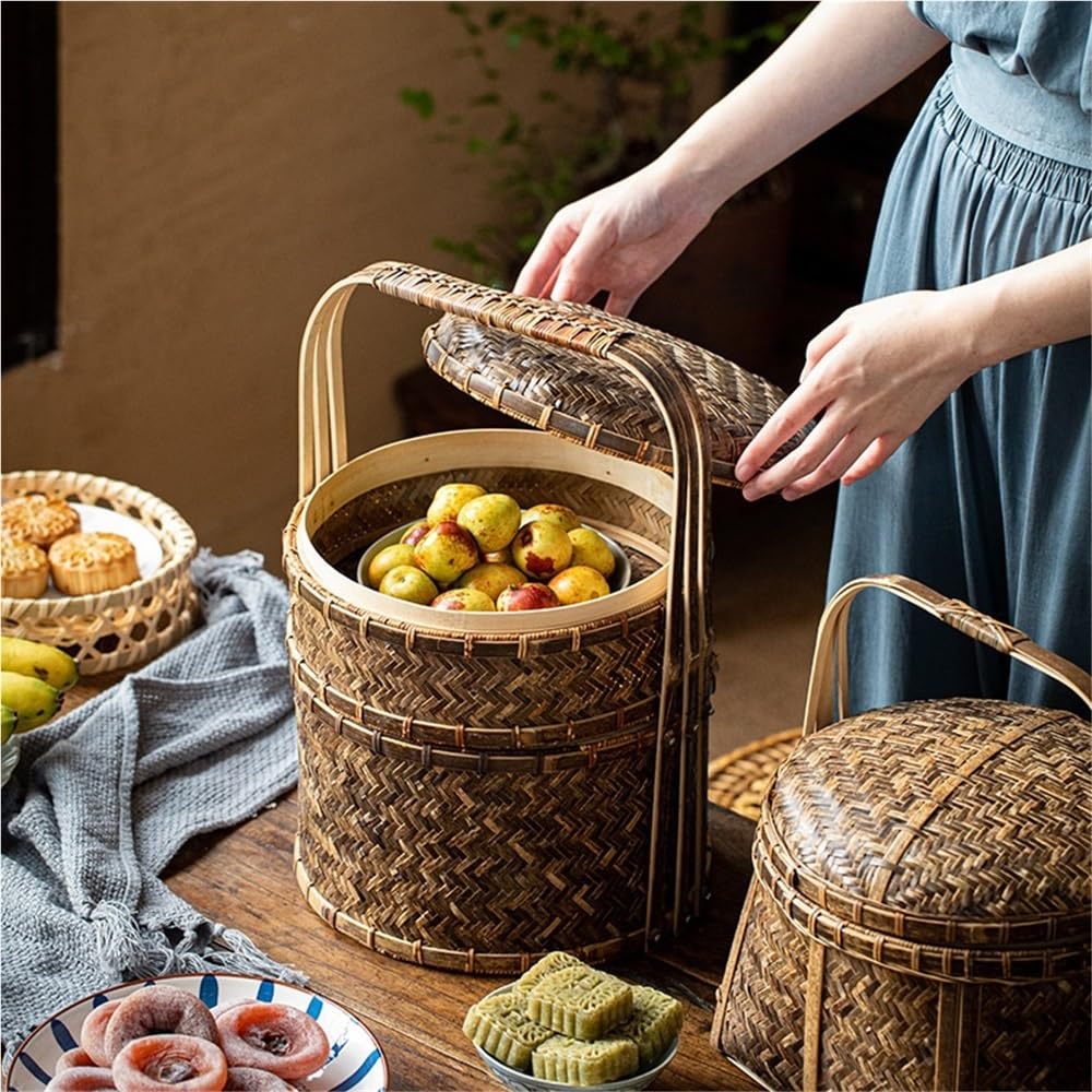 YKFengYan Fengyan Lagerung 1 Packung Bambus gewebte Lebensmittelbox  Chinesischer antiker Haushalt gewebter Bambuskorb mit Deckel Groer  Bambuskorb Picknickkorb (Gre : E 20x20x14.5cm) : Amazon.de: Garten