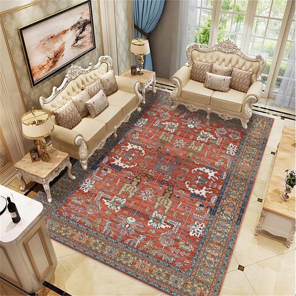 Tapis de salon rouge 60x90cm rétro lavable pour chambre
