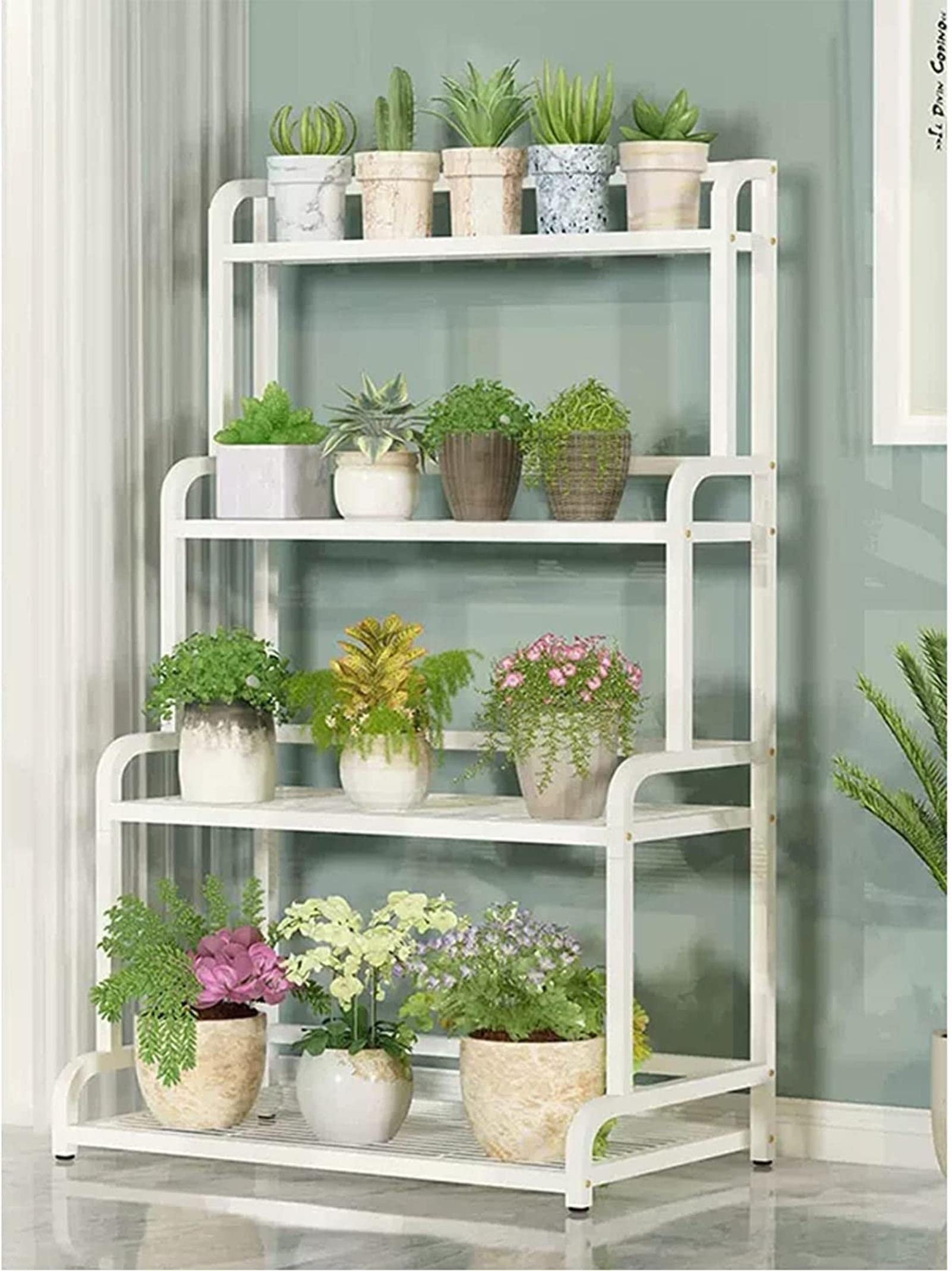 Support à Plantes 4 Étages Avec Roulettes - Étagère Métallique Mobile Pour Intérieur/Extérieur, 16 Seaux Inclus