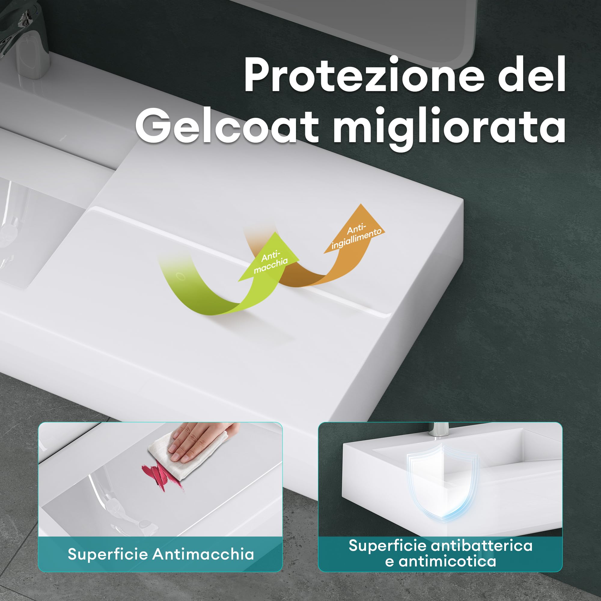 Mai & Mai Lavabo da Appoggio 75x51x13cm in Marmo Fuso, Colossum11 | Lavabo Bagno Sospeso Lavandino Bagno Rettangolare, Lavabo Rialzo, Bianco