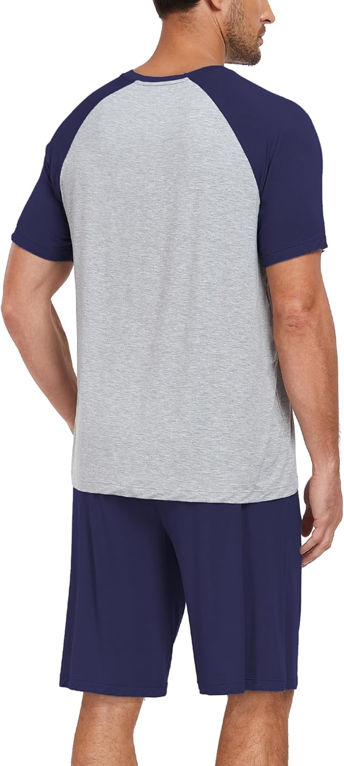 CF Mens Bamboo Rayon Pajamas Set Soft Sleepwear Short Sleeve Shirts & Pajama Pants Lightweight Summer Pjs Loungewear S-XL - Image 2