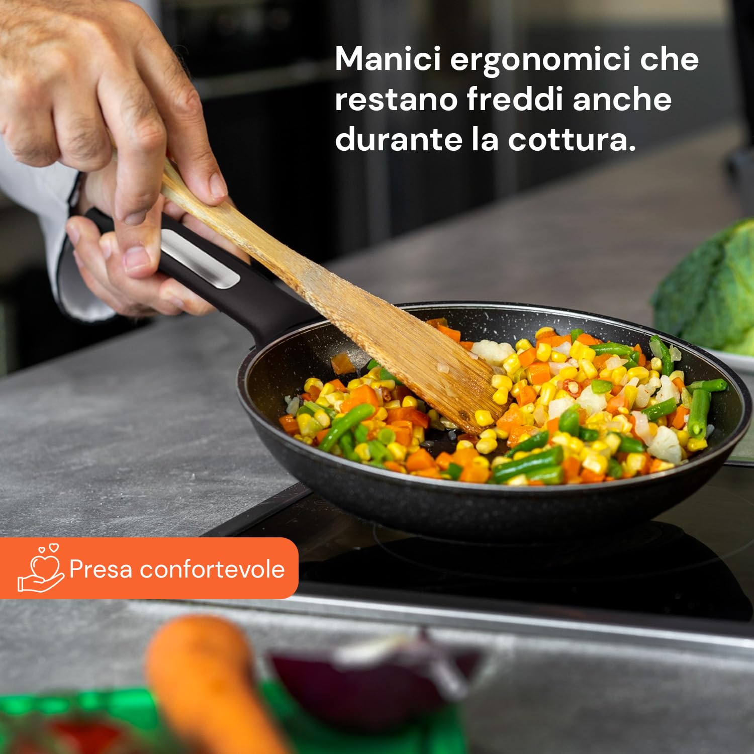 Wintem - Batteria Pentole e Padelle 13 Pezzi Antiaderenti nere per Cucina Moderna e Tradizionale Compatibile con Piano a Induzione, Rivestimento in Alluminio, Coperchi in Vetro e Manici Ergonomici