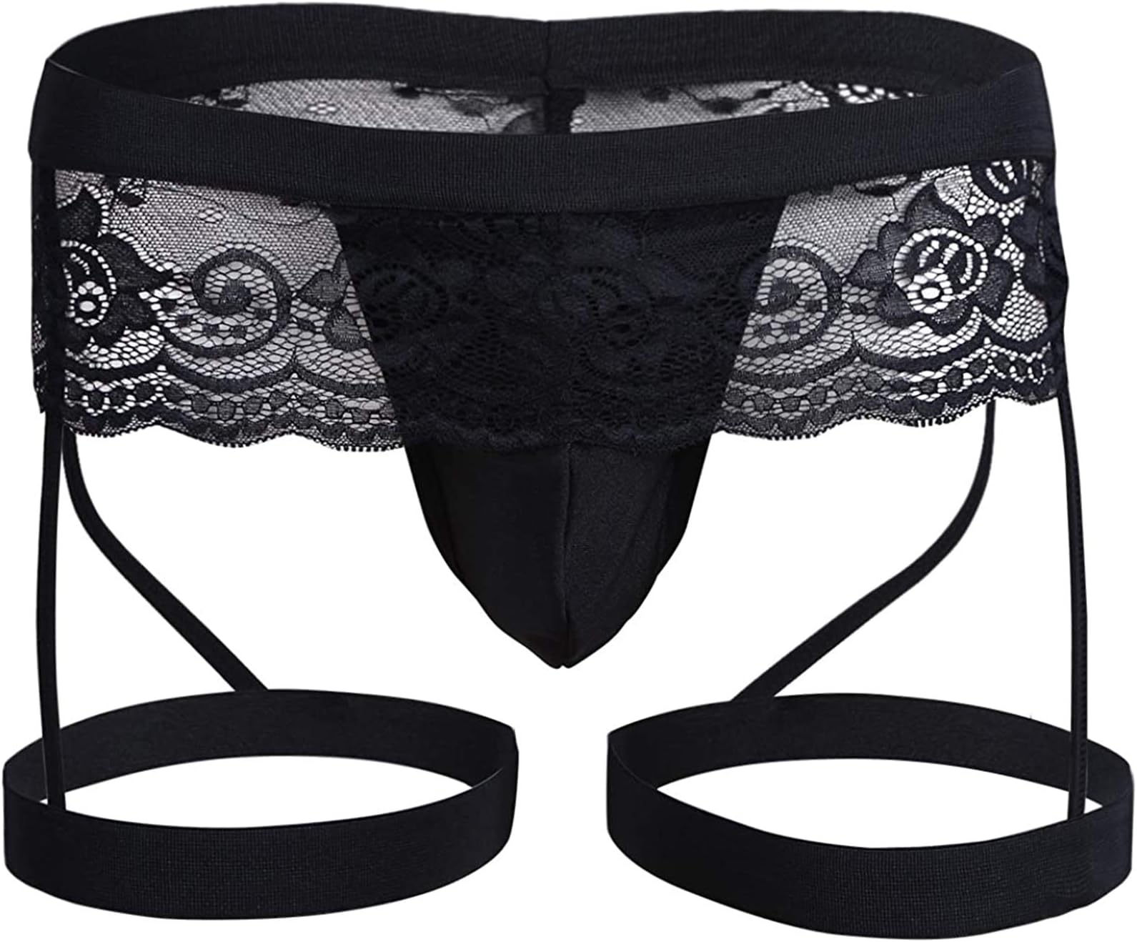 Men's Lace Floral G String Sissy Panties Bikini Thong Underwear Jockstrap with Garter