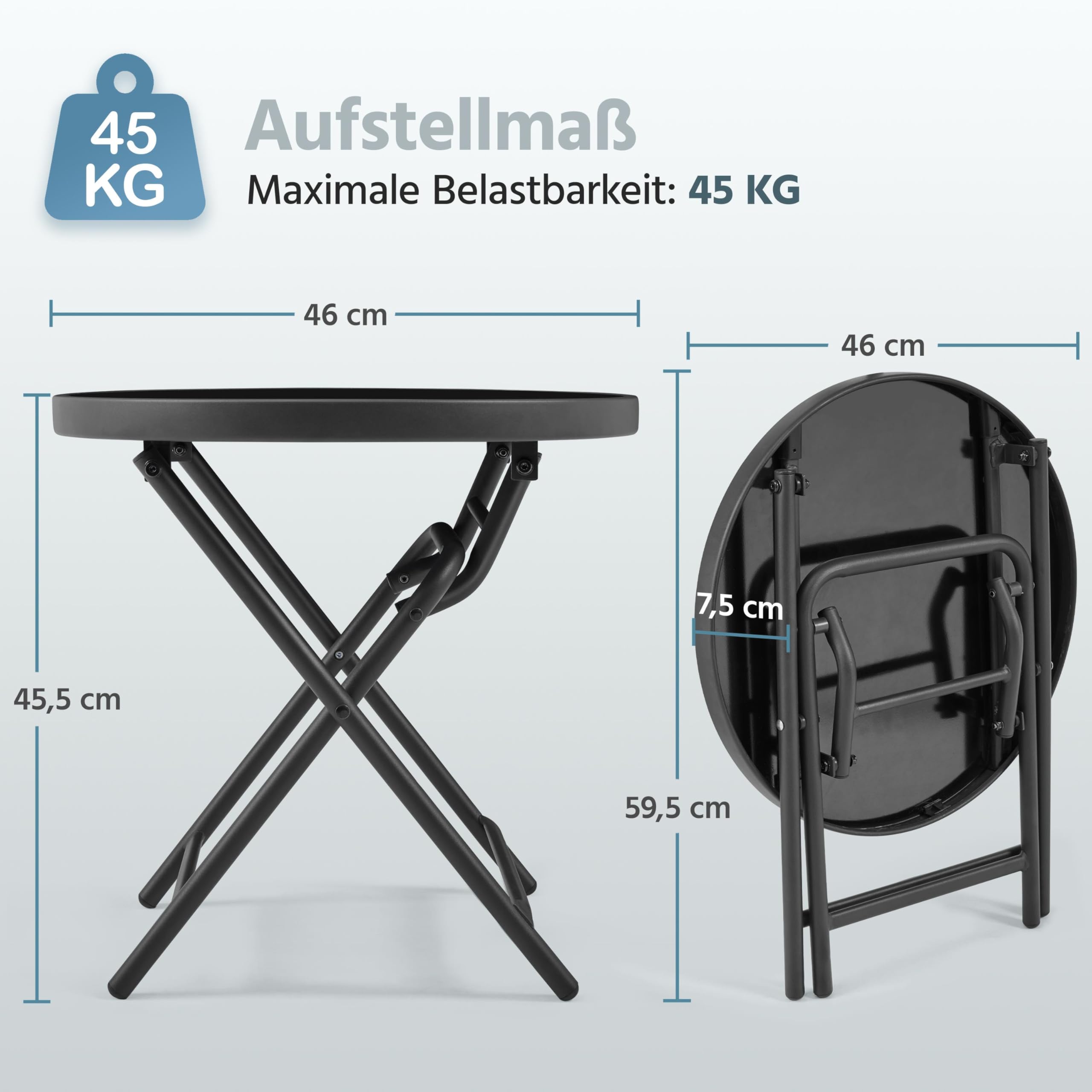 Yaheetech Klappbar Runder Beistelltisch ø46 cm aus Glas & Metall Gartentisch Kaffeetisch Balkontisch wetterfest pflegeleicht für Balkon Garten Terrasse