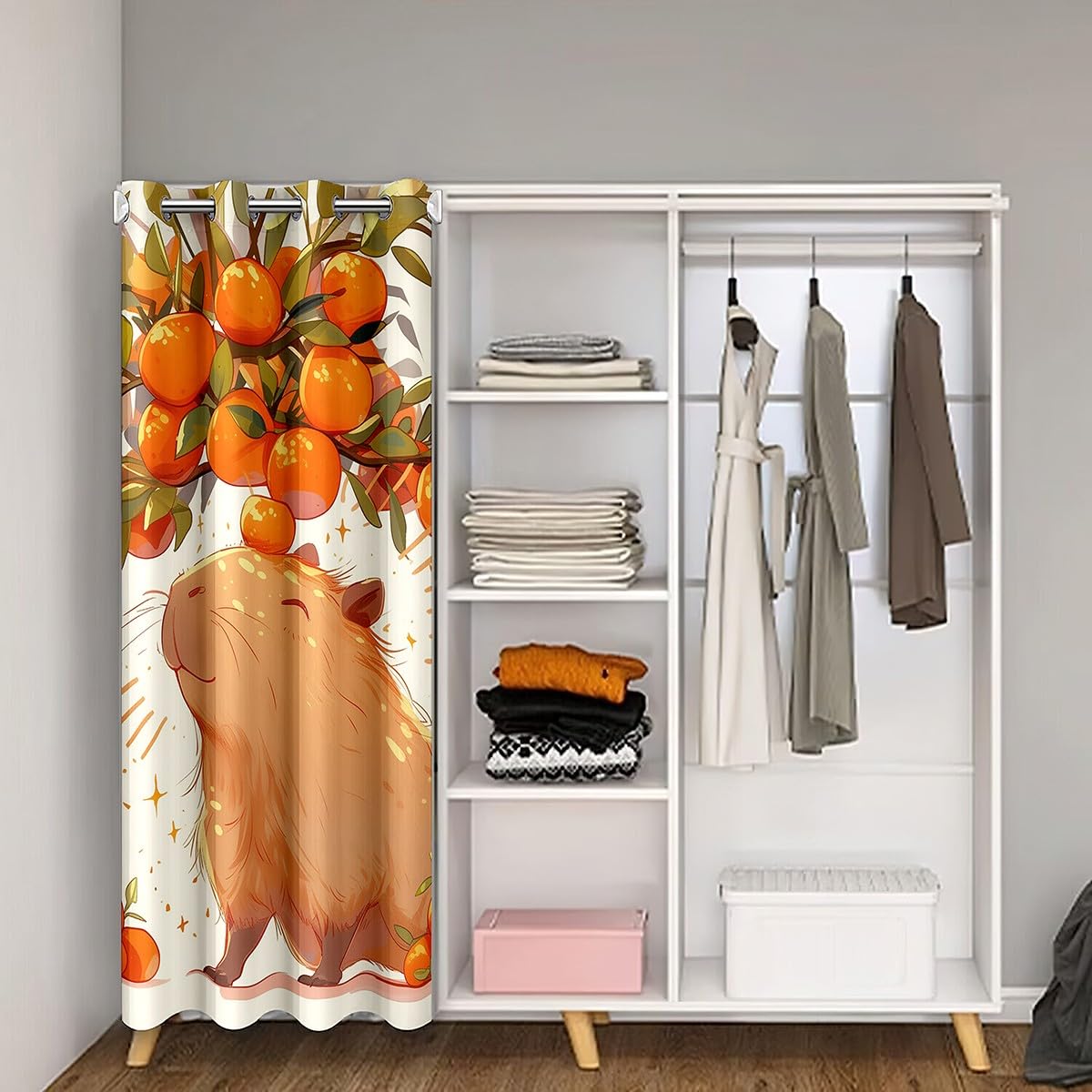 Feelyou Cute Capybara 30%-50% Room Darkening Curtain Kawaii Capybara Door Cover Curtain Set for Kids Boys Girls Cartoon Animal Doorway Curtain Privacy Orange Fruit Window Treatments 1 Panel, 52