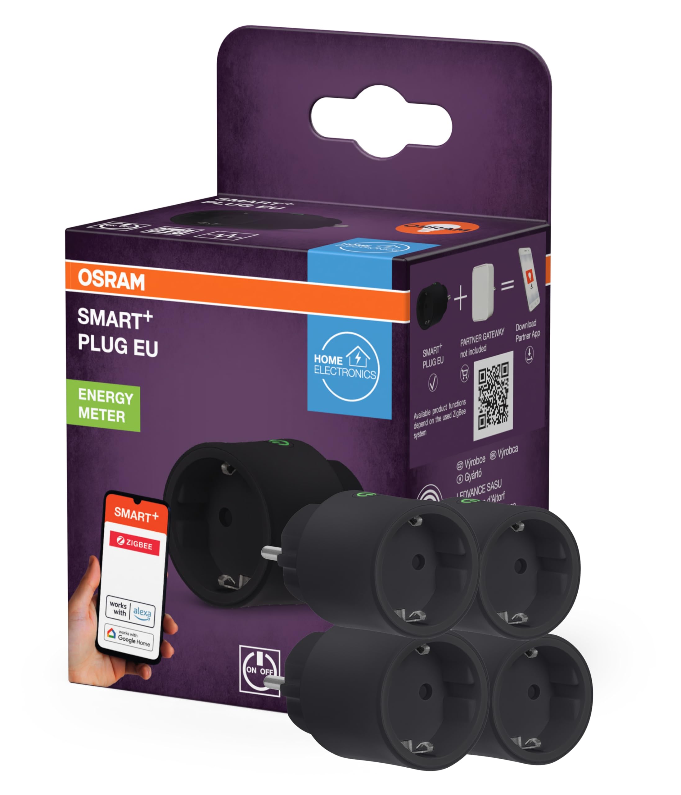 OSRAM SMART+ ZIGBEE EU-Steckdose in Schwarz, intelligente Steckdose mit Energieverbrauchskontrolle und ZigBee-Technologie zur Einbindung von elektrischen Geräten ins Smart-Home-System