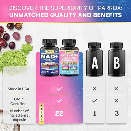 Miniatura 5 de Forever Young Set con NAD liposomal, ribósido de nicotinamida, magnesio, resveratrol, melena de león, péptidos de colágeno tipos I, II, III, V y X,