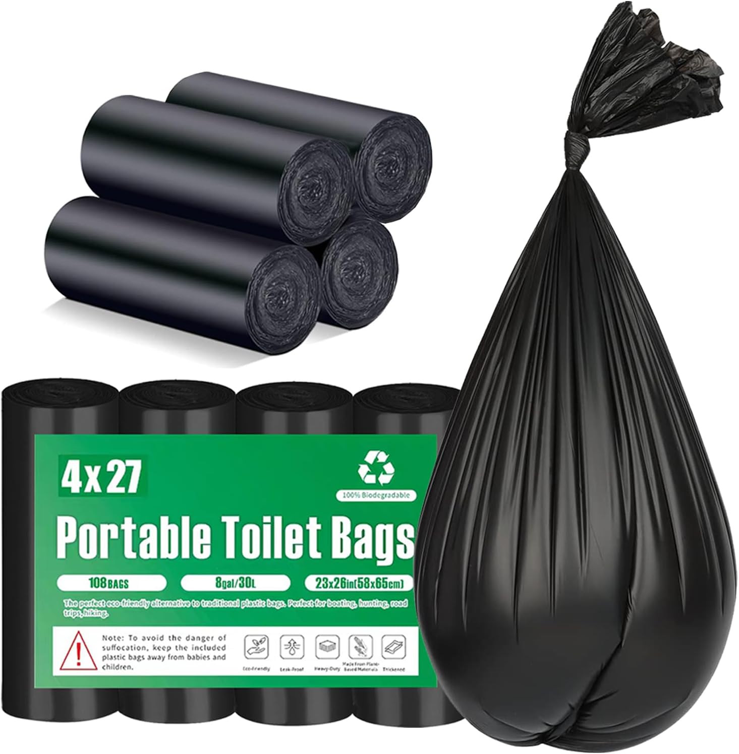 108 Portable Toilet Bags, TALTBREX 8 Gallon Biodegradable Camping Toilet Bags for Portable Potty, Thickened Compostable Trash Bags Toilet Waste Poop Bags for 5 Gallon Bucket Toilet Liner Travel Car