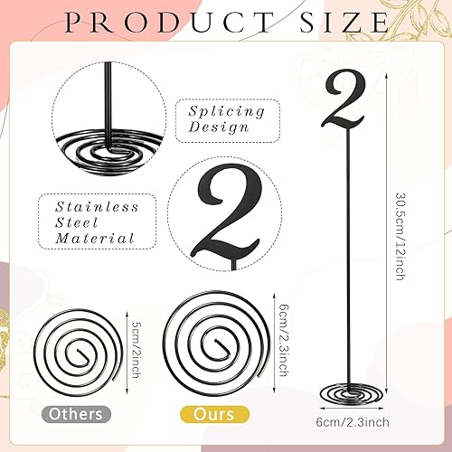 Miniatura 7 de Therwen 20 números de mesa de metal del 1 al 20 números de mesa para recepción de boda, figura de escritorio de acero inoxidable de 12 pulgadas