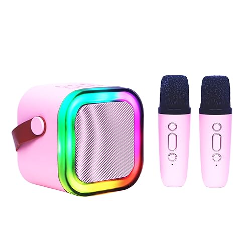 Mini Karaoke Machine for Kids Adults with 2 Wireless Microphones Portable Bluetooth Speaker with Microphone,Toys Birthday Gifts for Girls Ages 4, 5, 6, 7, 8,12+ Toddler Teens