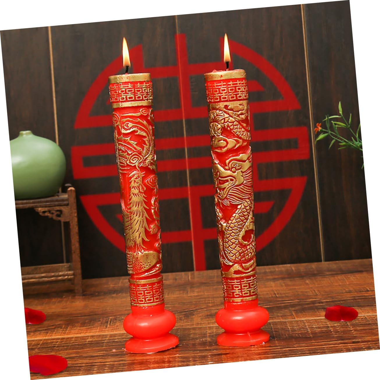 Wedding Chinese Candle Pair Dragon and Phoenix Motif Traditional Decorative Candle for Chinese Festivals for Decorative Use