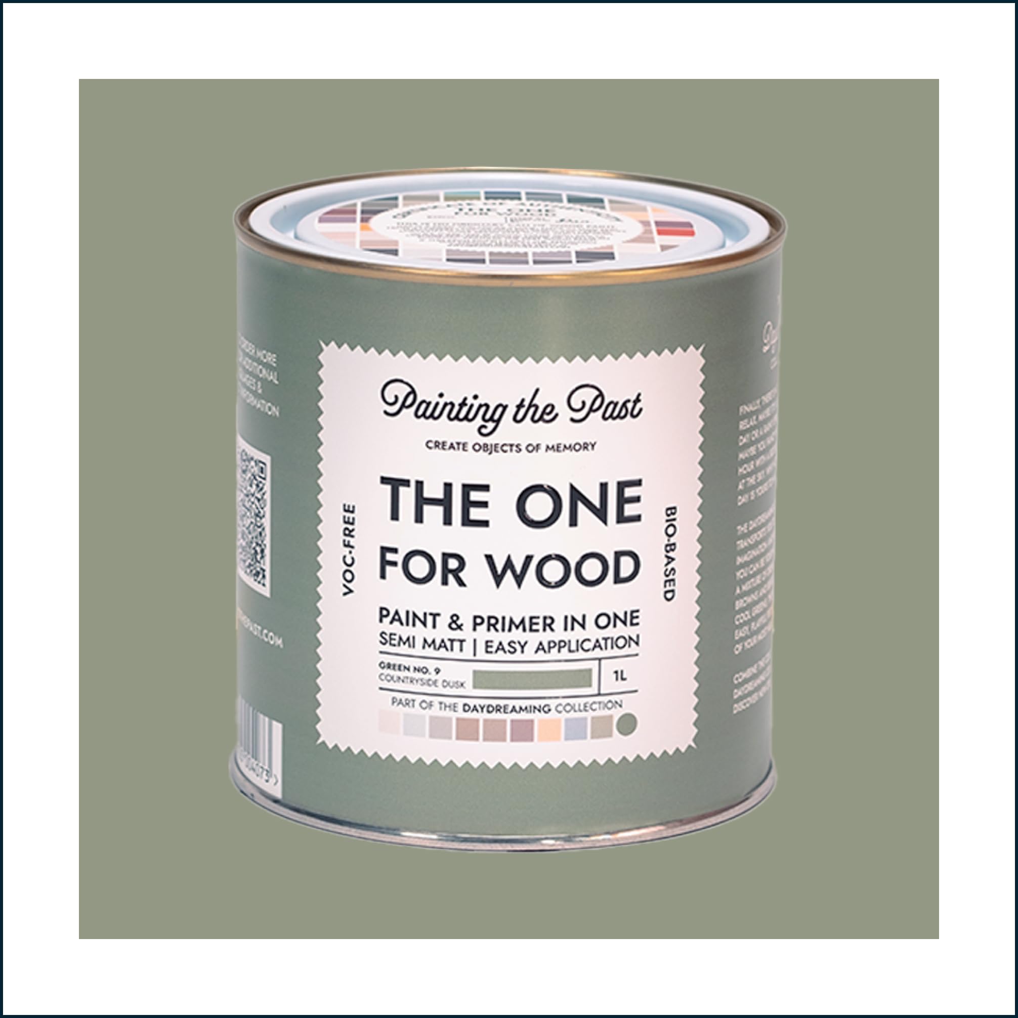 The One for Wood Paint & Primer 1L Green No. 9 Countryside Dusk | Semi Matt Finish, Bio-Based & VOC-Free Formula for Wooden Furniture & Surfaces | Durable & Easy Indoor Home Decorating