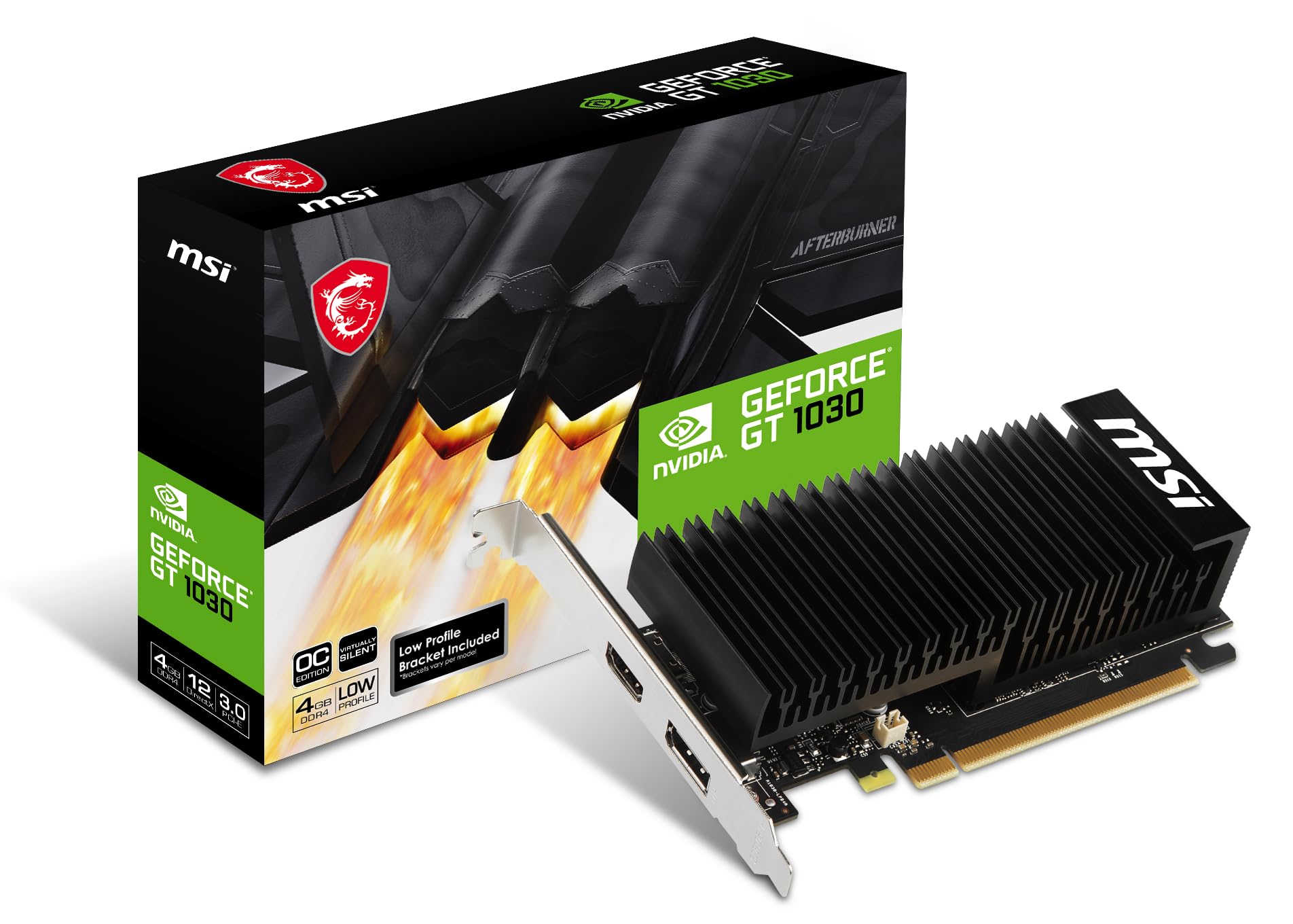 MSI GeForce GT 1030 4GHD4 LP OC – Scheda Video Compatta 4GB DDR4, 384 CUDA, Boost 1430 MHz, HDMI E DP, 4K, Basso Profilo