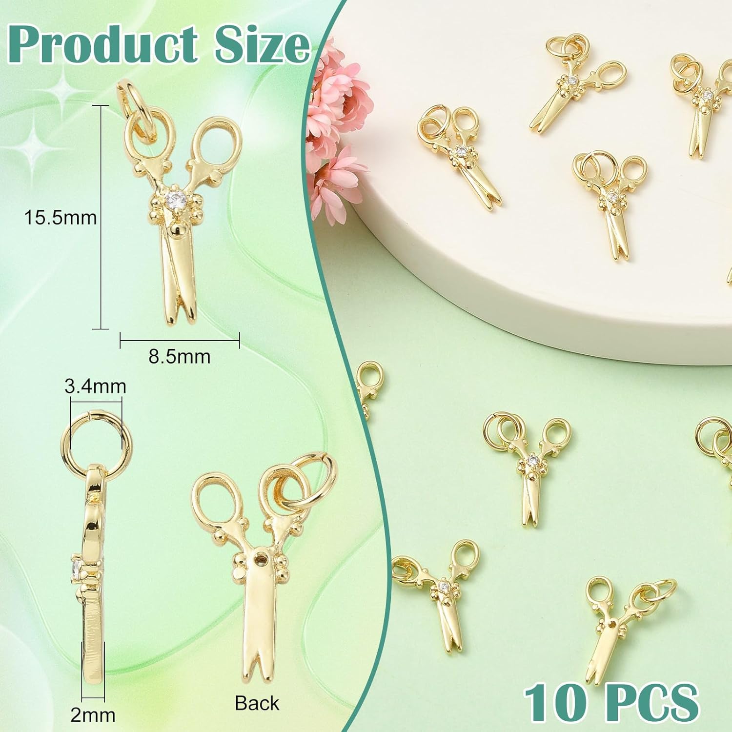 KitBeads 10Pcs Gold Plated Scissors Charms Brass Micro Pave Sewing Mini Tool Cubic Zirconia Charm for Jewelry Making Bracelets Necklaces Earrings Crafts - Image 2
