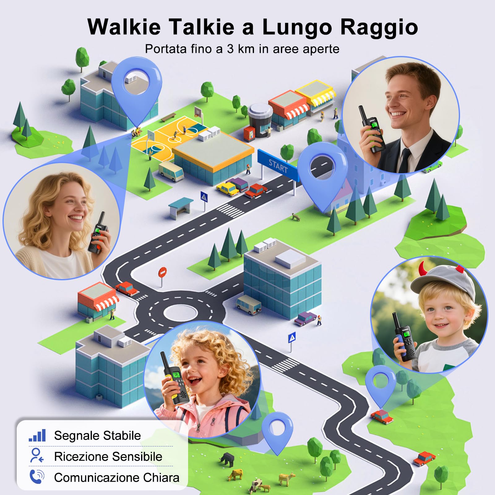 4 Pezzi Walkie Talkie Ricaricabile con Batteria, Walkie-Talkies per Bambini e Adulti, 16 Canali Lungo Raggio Walkie Talkie con Torcia Funzione VOX, Walki Talki per Campeggio Escursioni