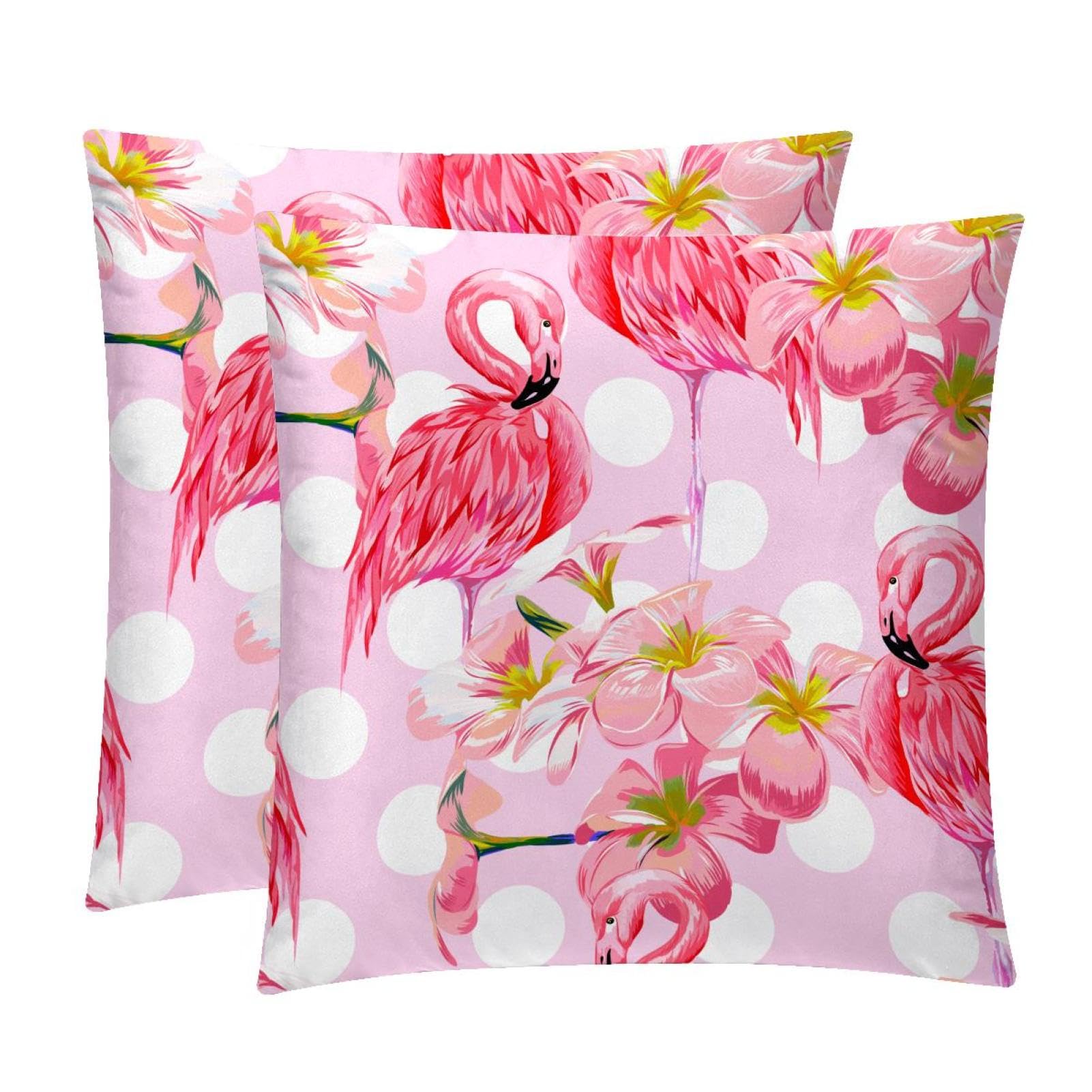 TDGKPZ Pink Flamingo Throw Pillow Cases 2 Pack Pillowcases Zipper Cushion Covers For Bedroom Living Room 50x50cm