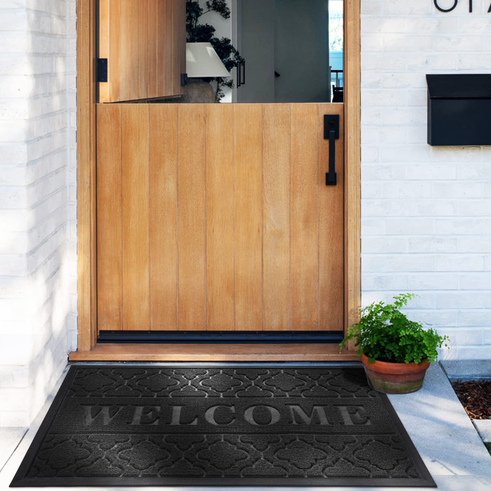 Yimobra Welcome Door Mat, Heavy Duty Durable Front Door Mat for Home Entrance, Garage and Garden Outside Entryway Floor Mat, Non Slip, Fade Resistant, Easy Clean, 36 x 24 Inch, Black