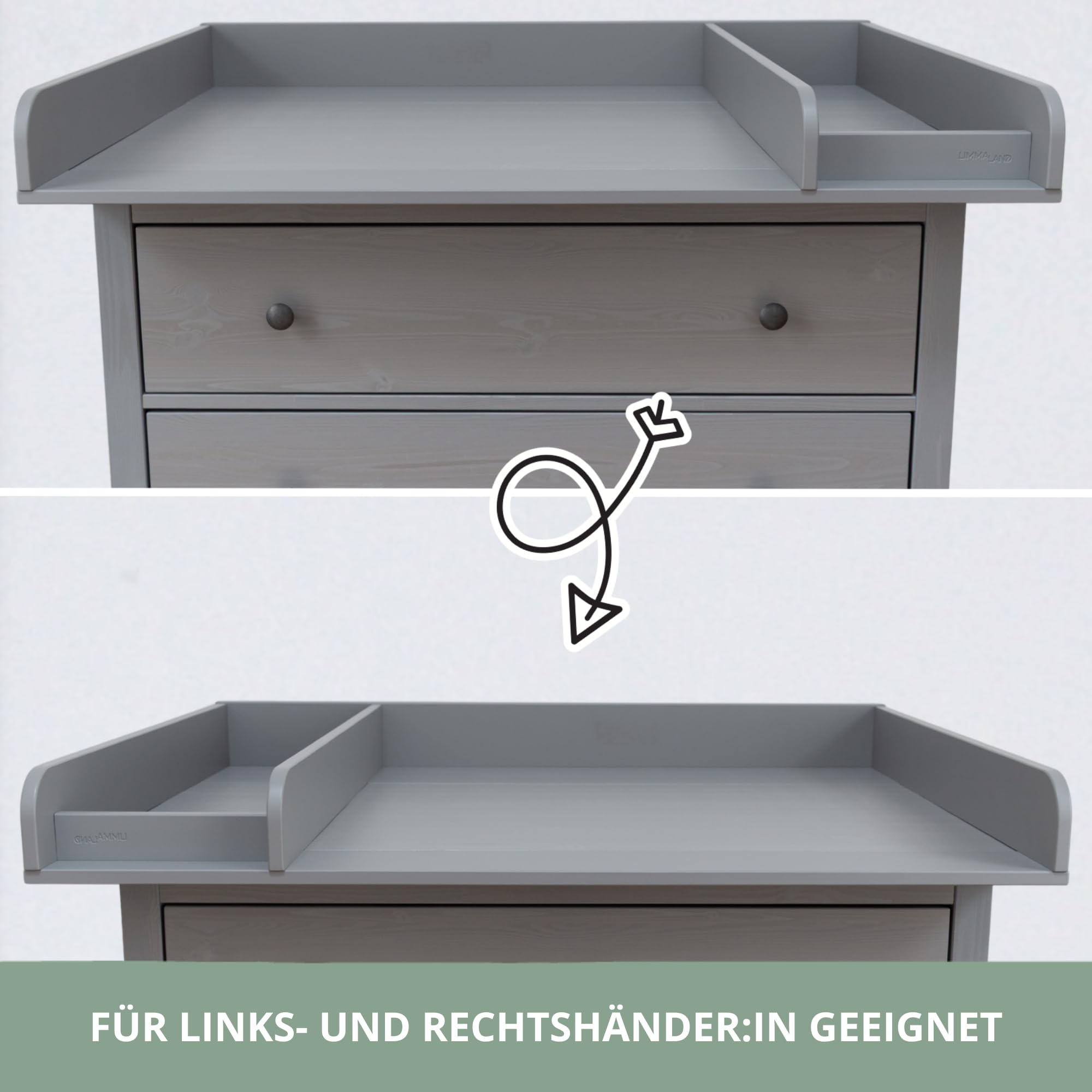 Wickelaufsatz für IKEA HEMNES Kommode - Grau, 108cm | Mit Trennfach, 100% MDF · Kommode nach der Wickelzeit normal weiternutzbar