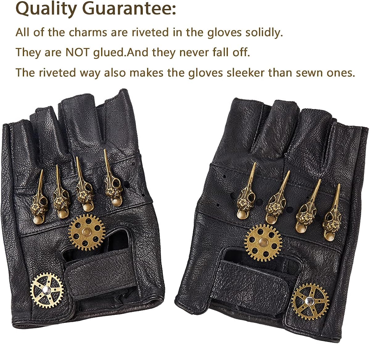 KOGOGO Steampunk Leather Gloves Mens Gothic Fingerless Mittens Bird Skull(a Pair)