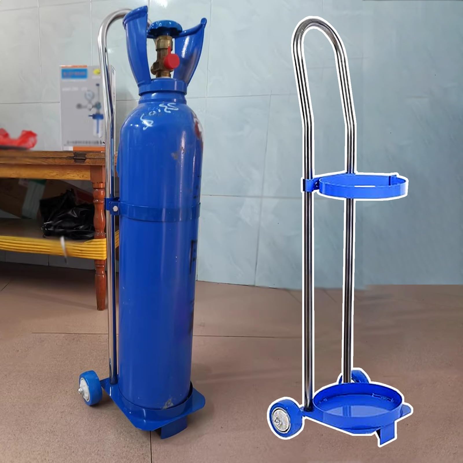 GHHVFEC Oxygen cylinder rack,Lightweight Oxygen Tank Holder - Single Cylinder Hand Truck, Portable Rolling Storage Stand for Nitrogen & Propane Tanks, Household Rack (H 80cm/31.5")