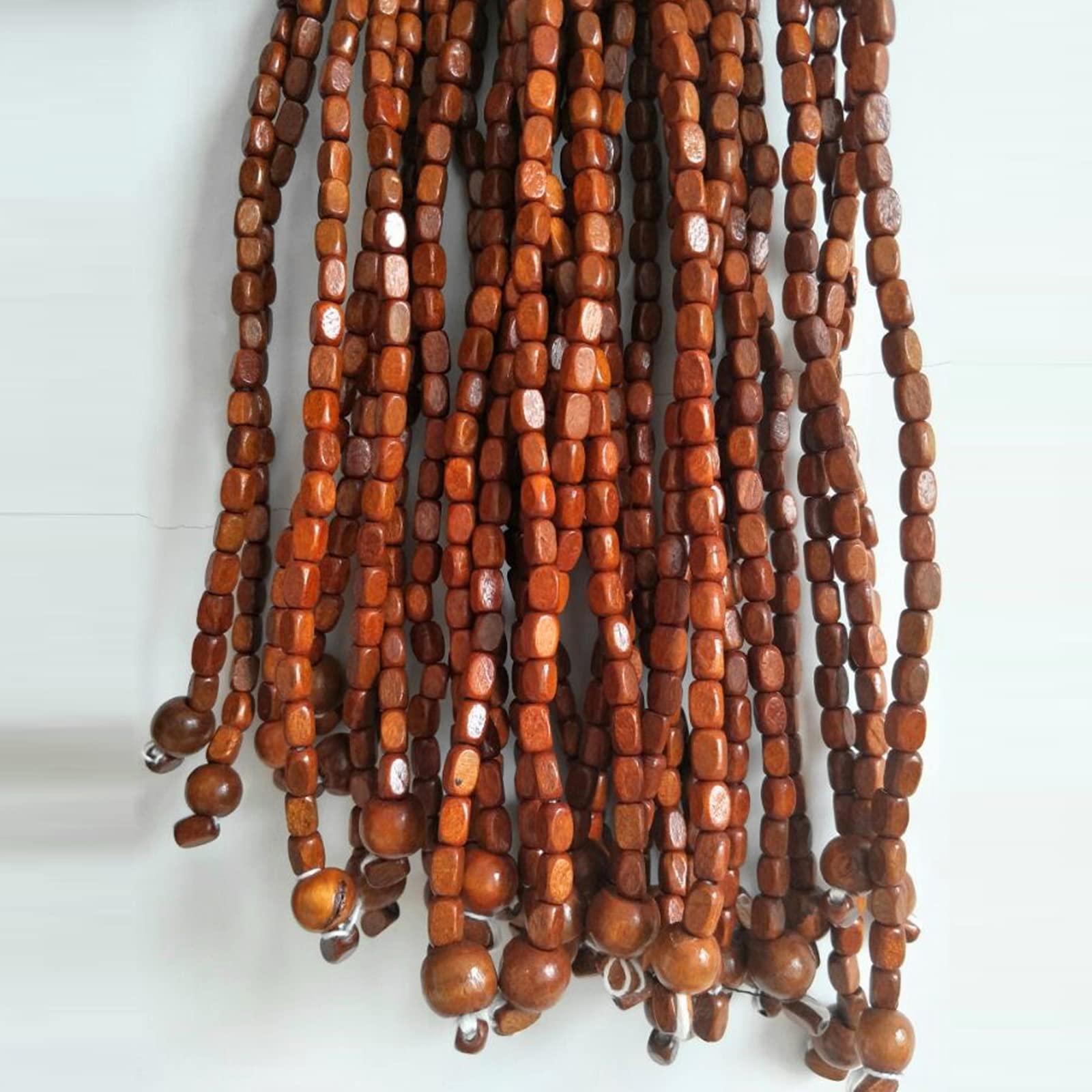 Ręcznie wykonana ścianka działowa z naturalnego drewna i koralików bambusowych, 140 pasm, 140 x 180 cm
