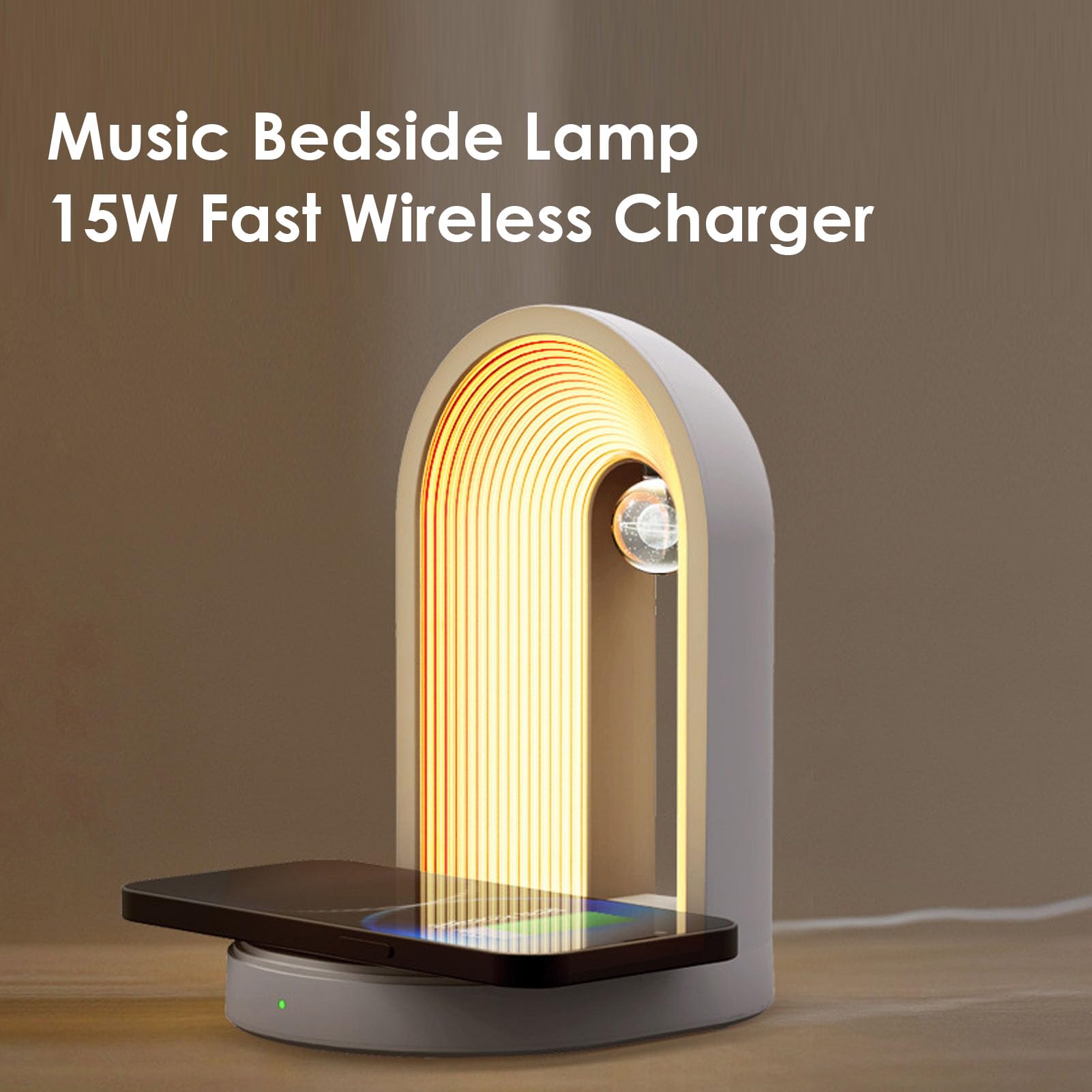 Asixxsix Luz Nocturna 3 en 1 con Cargador Inalámbrico, Lámpara de Noche con Altavoz Bluetooth, Lámpara de Mesa Táctil Regulable para Dormitorio, Regalos de Cumpleaños para Adolescentes