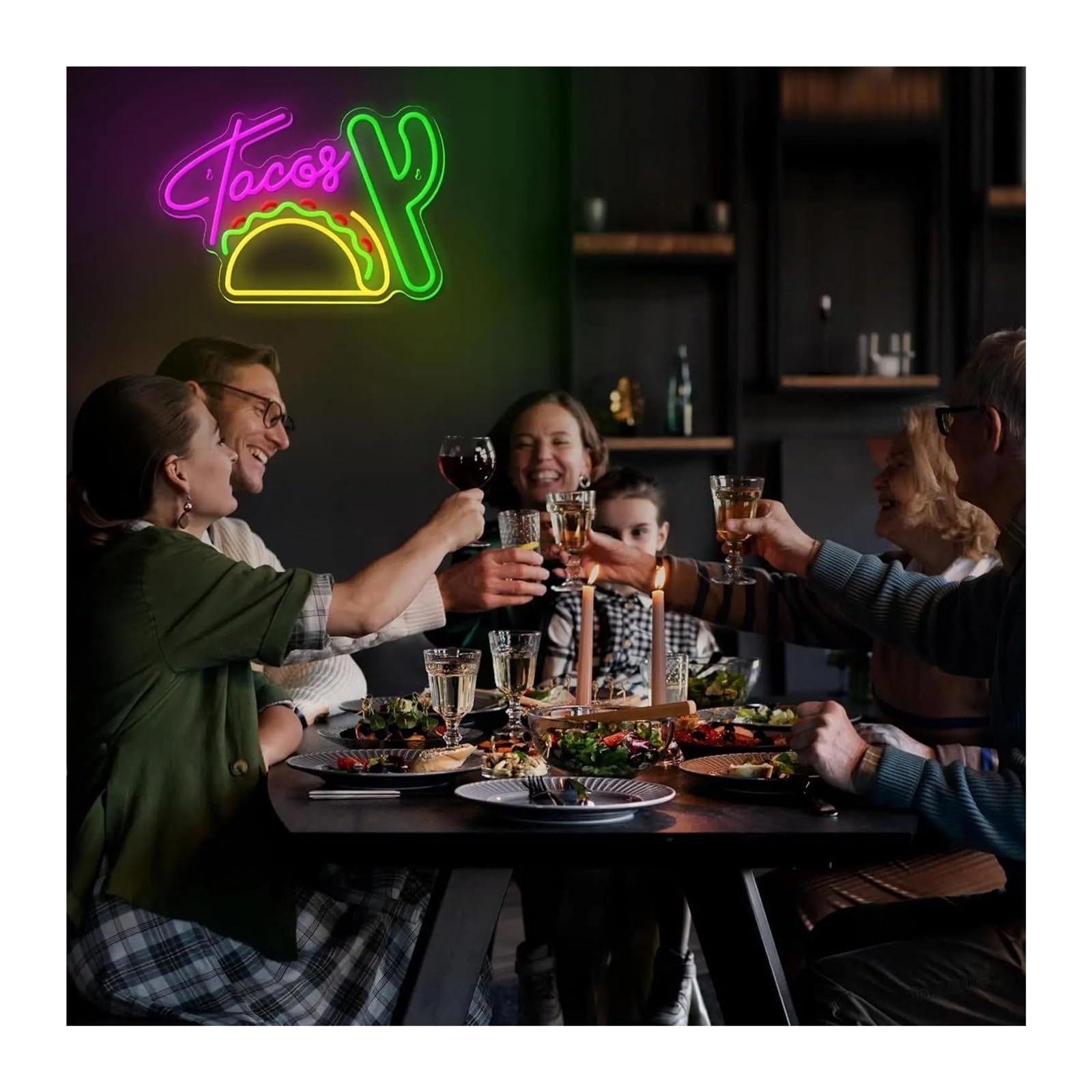 Luces de neón Letrero De Neón Tacos Con Luz Alimentada Por USB Para Tacos, Tortillas, Comida Mexicana, Restaurante, Pub, Negocio, Decoración De Pared, 27.5х40cm