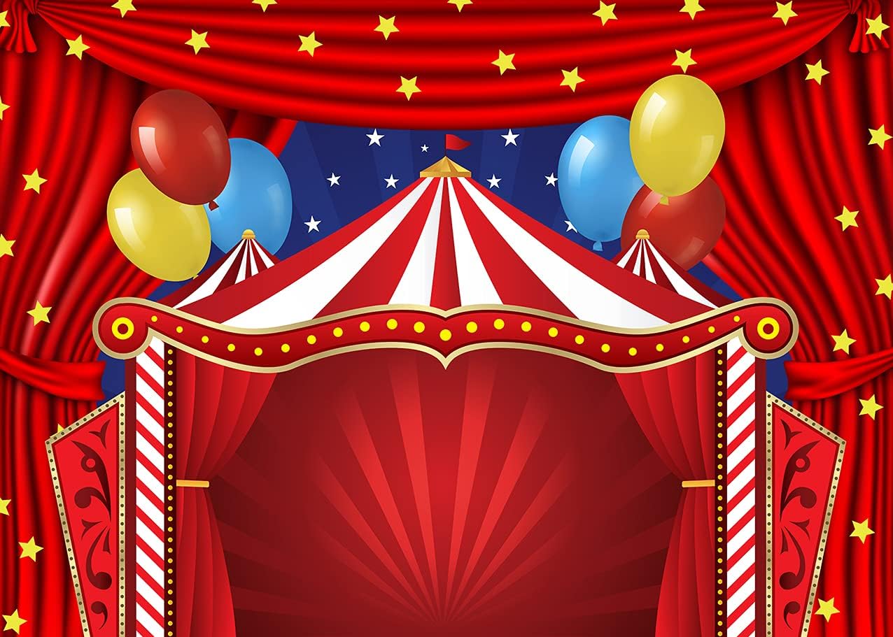 Circus Carnival Backdrop Red Curtain Tent Curtain Stars Birthday Photography Background Newborn Baby Shower Cake Table Decorations Photo Background 7X5FT - Image 3