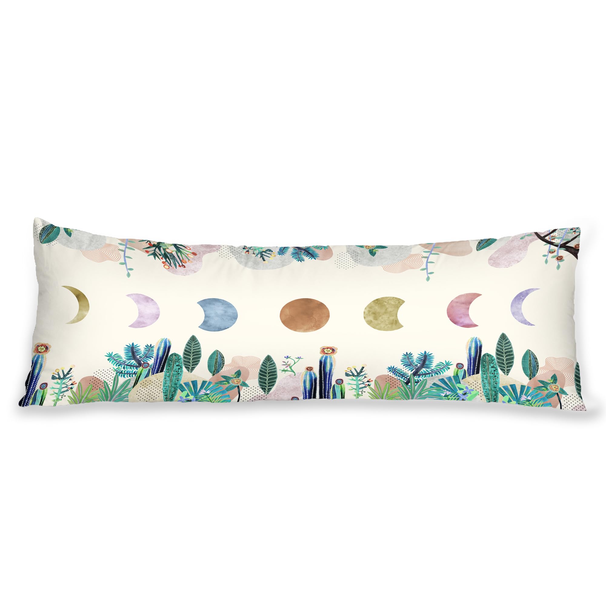 Body Pillowcase, Bohemian Flower Ultra Soft Colorful Velvet Full Long Body Pillow Covers 20 x 54 with Zipper, Total Boho Floral Body Pillow Protector, for Adults Women and Men (Khaki Succulent Moon)