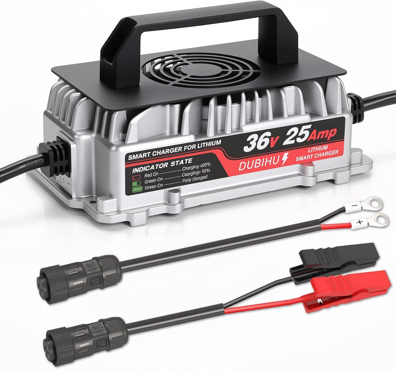 43.8V 25A Lithium Battery Charger for 36V LiFePO4 Battery, Waterproof Connector with M8 Ring & Alligator Clip, for Golf Carts, RVs, 36V Trolling Motors