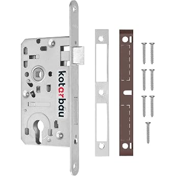 Kotarbau &reg; Mortice Lock, 72/55 mm, DIN Profile Cylinder Lock, Door Lock with Counter Plate, Galvanised Steel, Top Quality, Rus