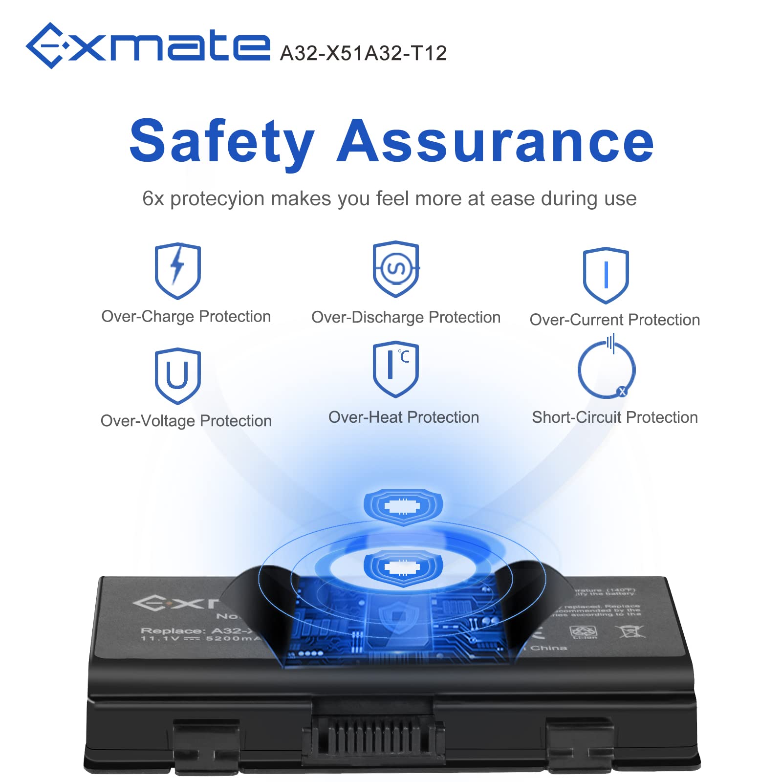 Exmate 11,1 V 5200 mAh akumulator do laptopa A32-X51 A32-T12 do ASUS X51 X51C X51H X51L X51R X51RL X58 X58C X58L T12 T12C T12FG T12JG T12MG T12MG T12MG T12MG T12MG T12MG T12 2UG T1. 2RG