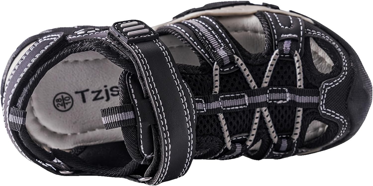 TZJS Girls Boys Sandals Kids Closed Toe Outdoor Hiking Sandal Lightweight Athletic Adjustable Straps Summer Shoes for Toddler/Little Kid