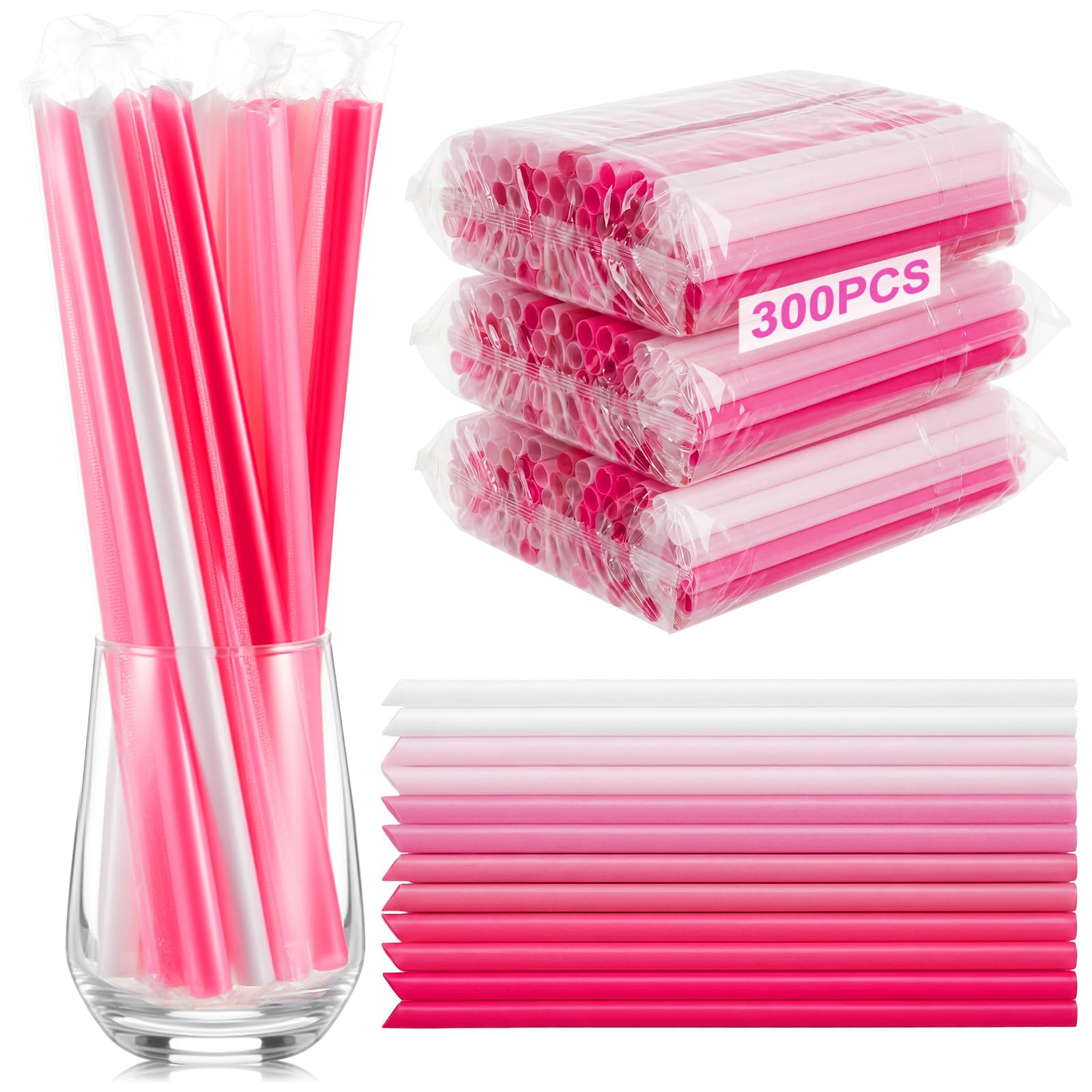 Tessco for You 300 Pcs 9.84 Inch Boba Straws 10mm Wide Pink