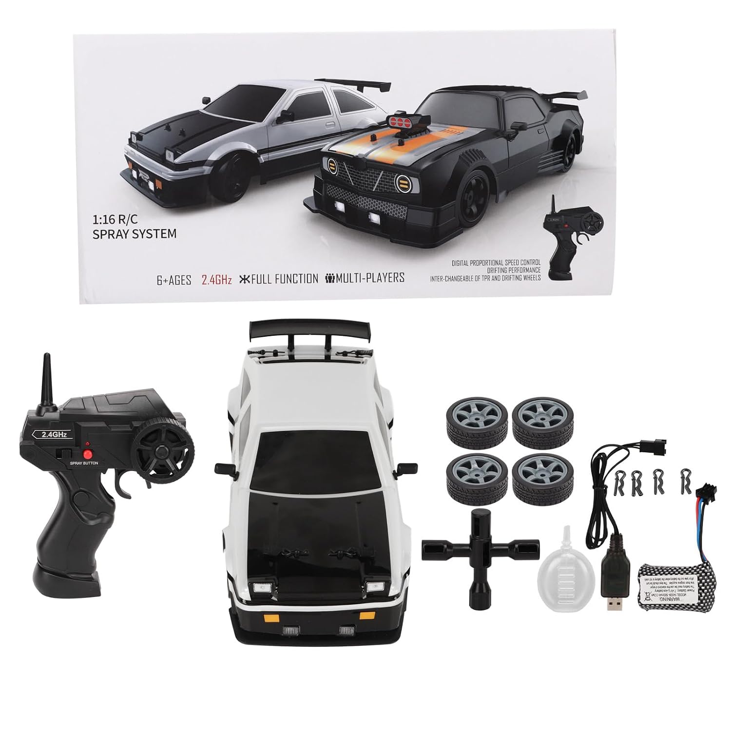 Jet Roy Remote Control Car, RC Drift Car with 4 Wheel Drive, 1/16 2.4 GHz Simulated RC Drift Car Toy with 2 Sets of Tyres ...